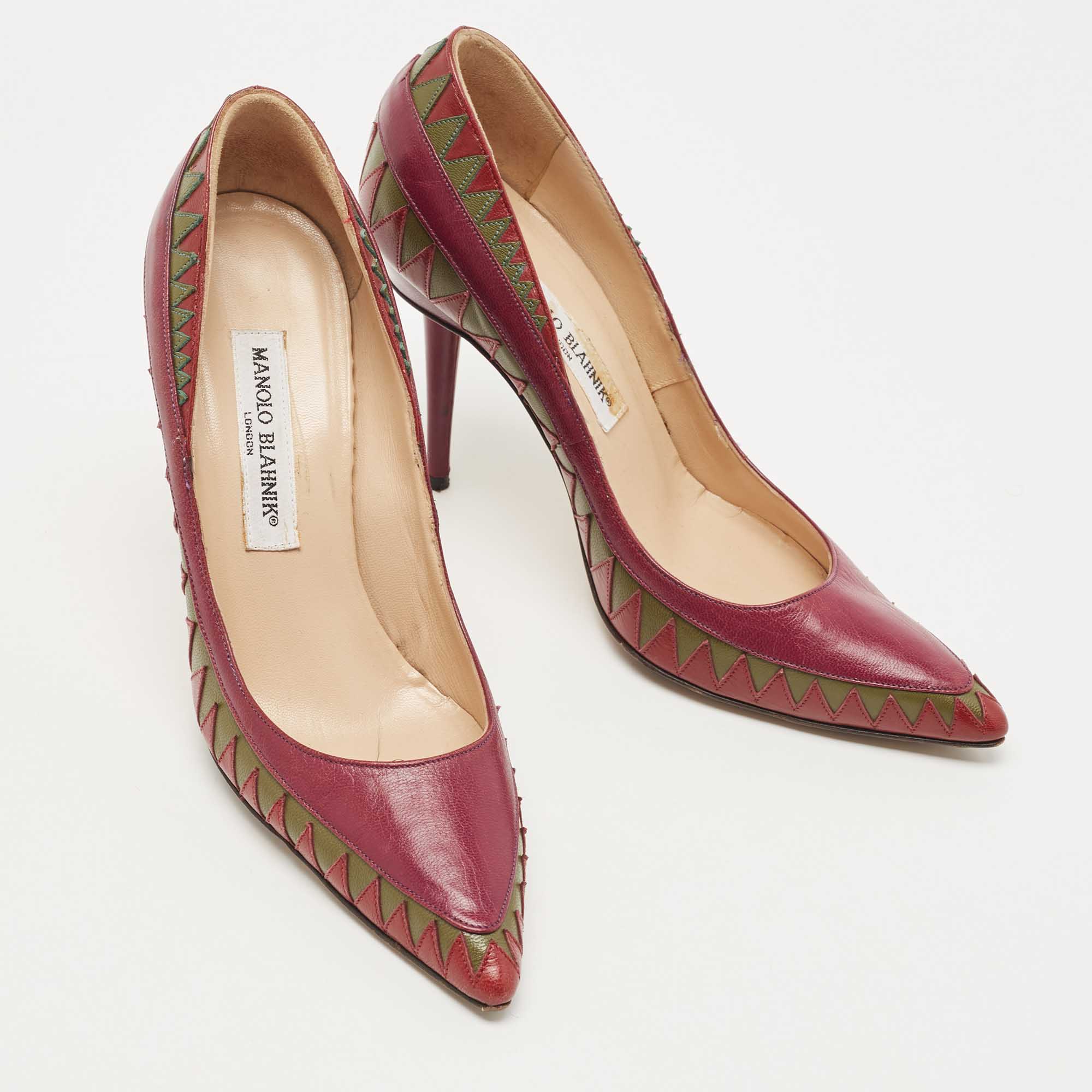 Manolo Blahnik Tricolor Leather Pointed Toe Pumps Size 37.5