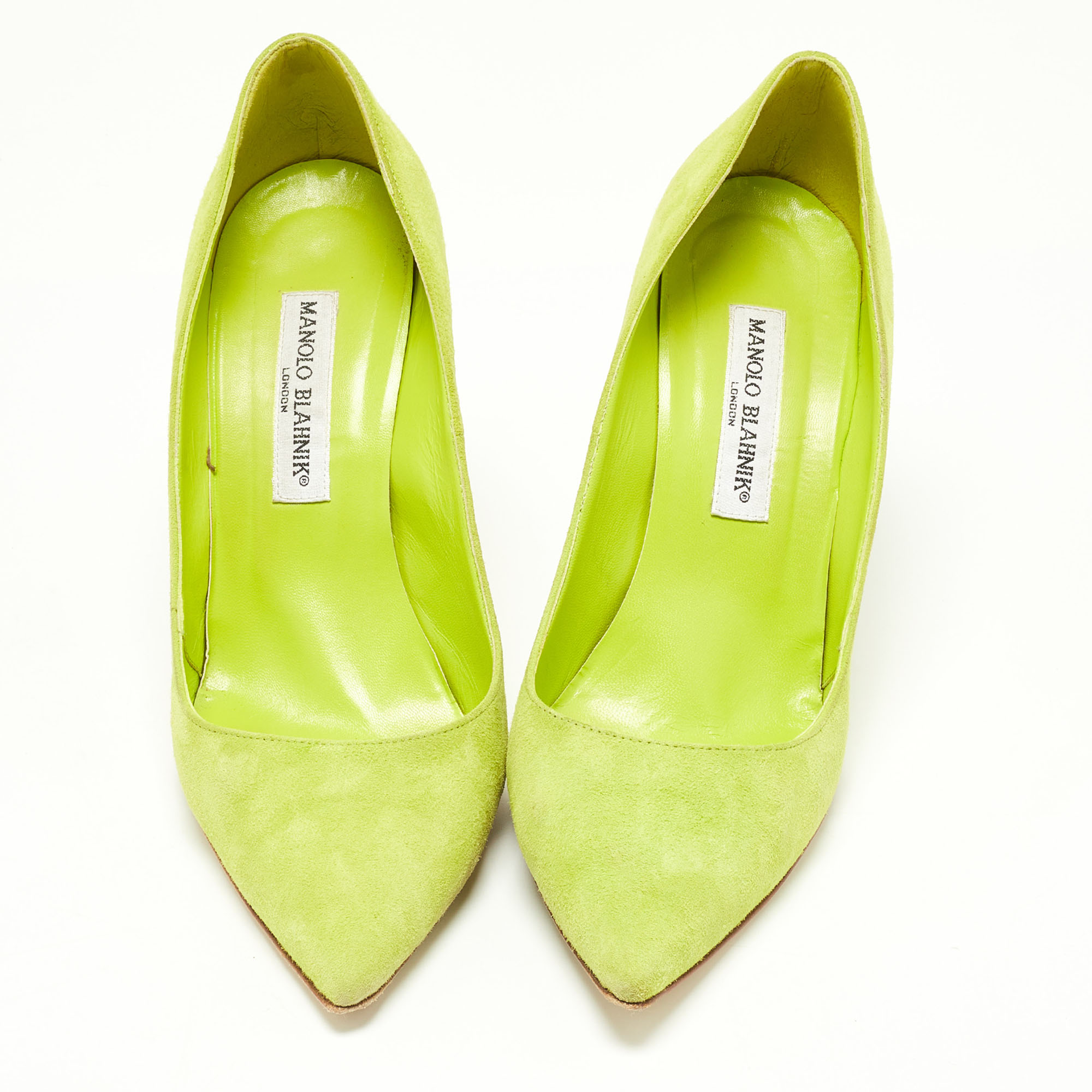 Manolo Blahnik Green Suede BB Pointed Toe Pumps Size 39
