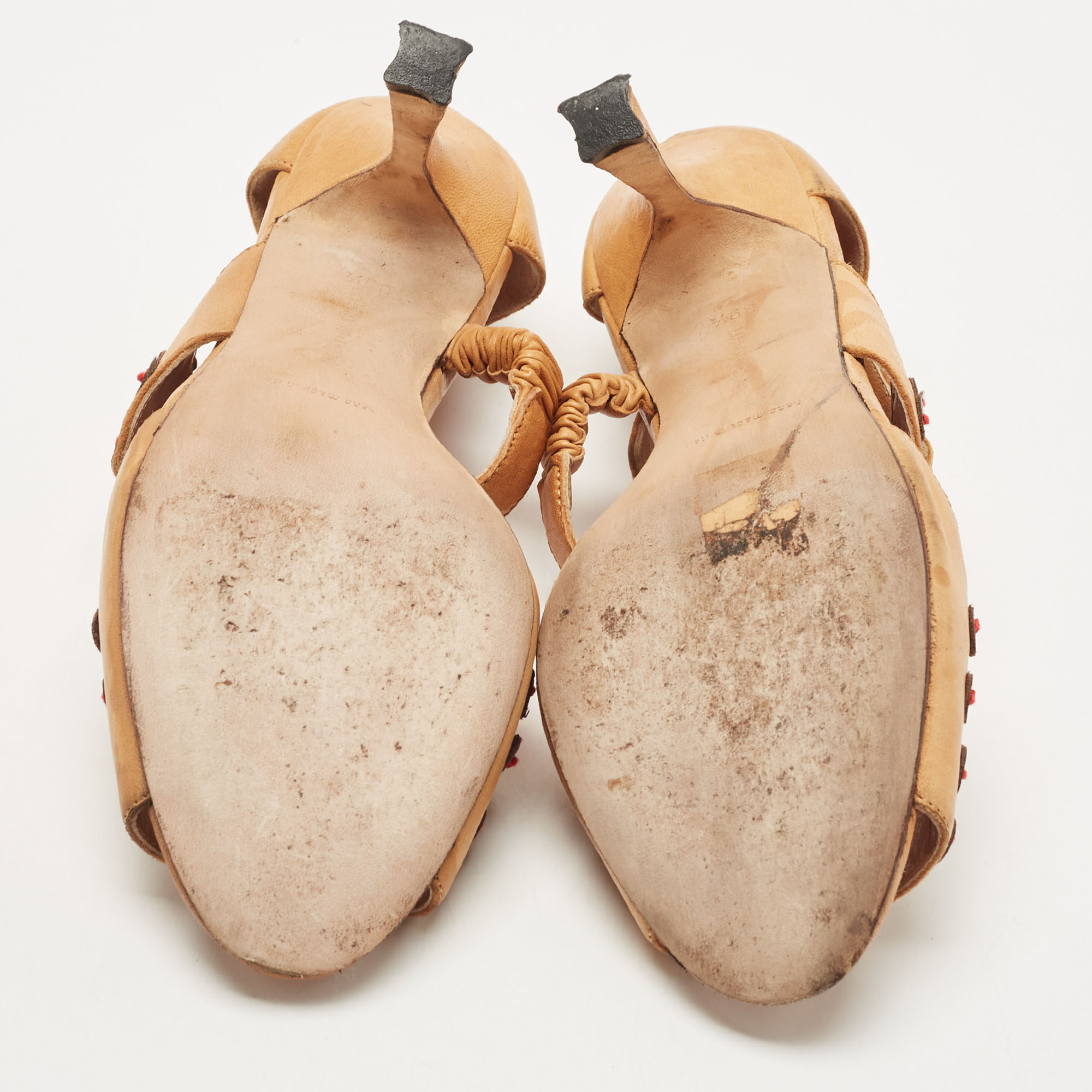 Manolo Blahnik Tan Leather Open Toe Ankle Strap Sandals Size 39.5