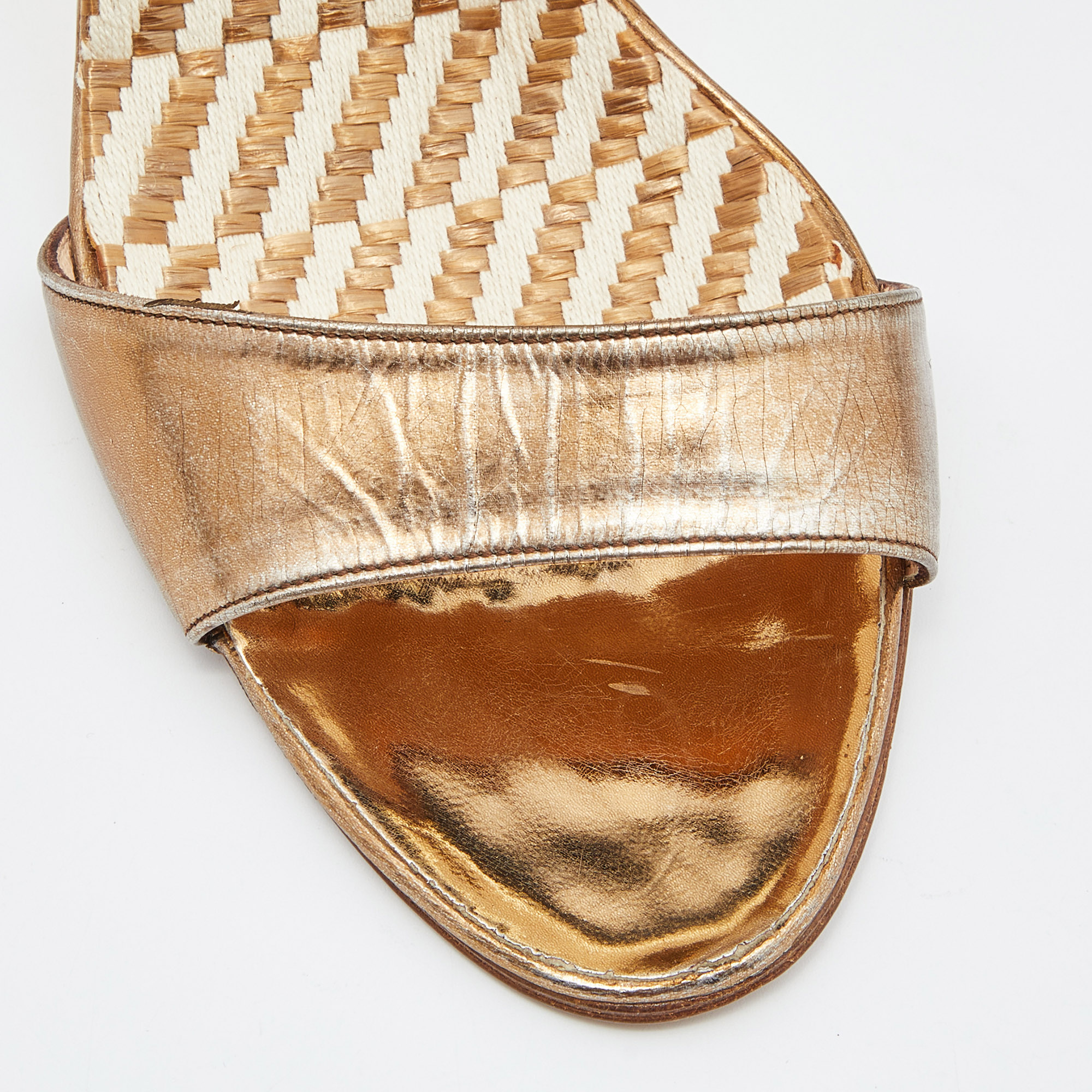 Manolo Blahnik Bronze Leather Open Toe Pumps Size 36.5