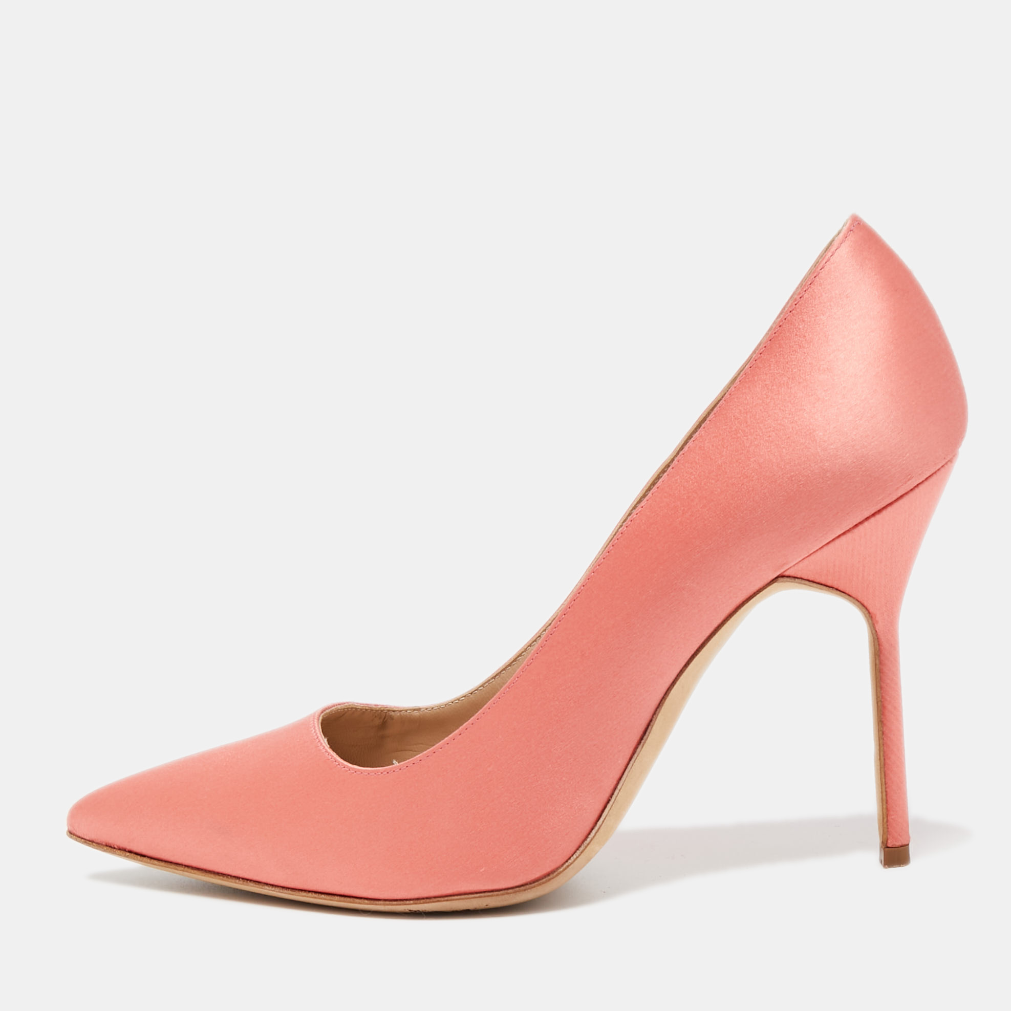 Manolo Blahnik Pink Satin Pointed Toe Pumps Size 37.5