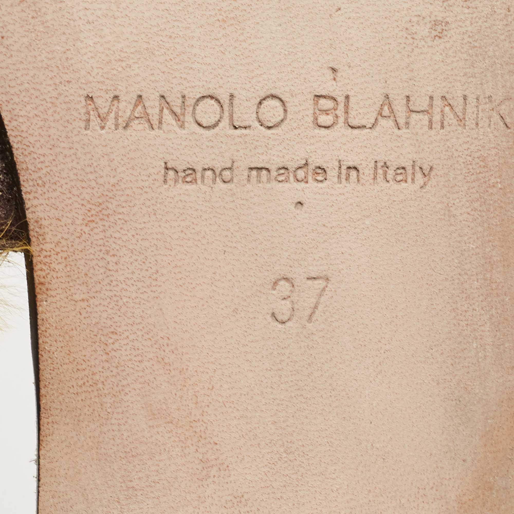 Manolo Blahnik Tricolor Rabbit Fur Pelosusrafo Flat Slides Size 37