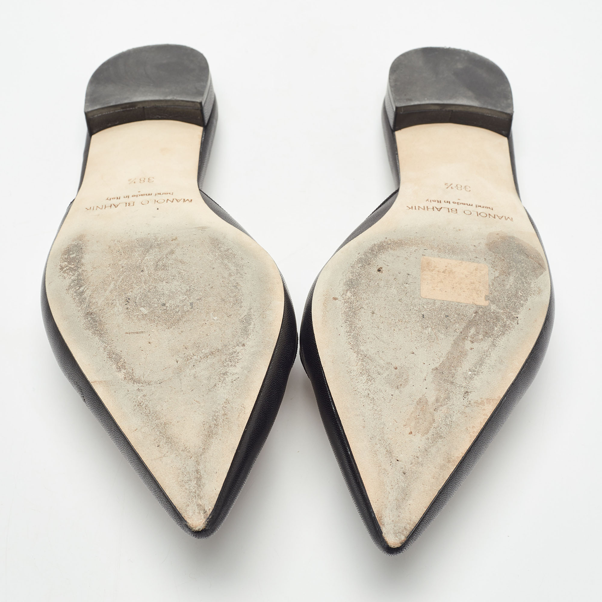 Manolo Blahnik Black Leather Camparimu Flat Mules Size 38.5