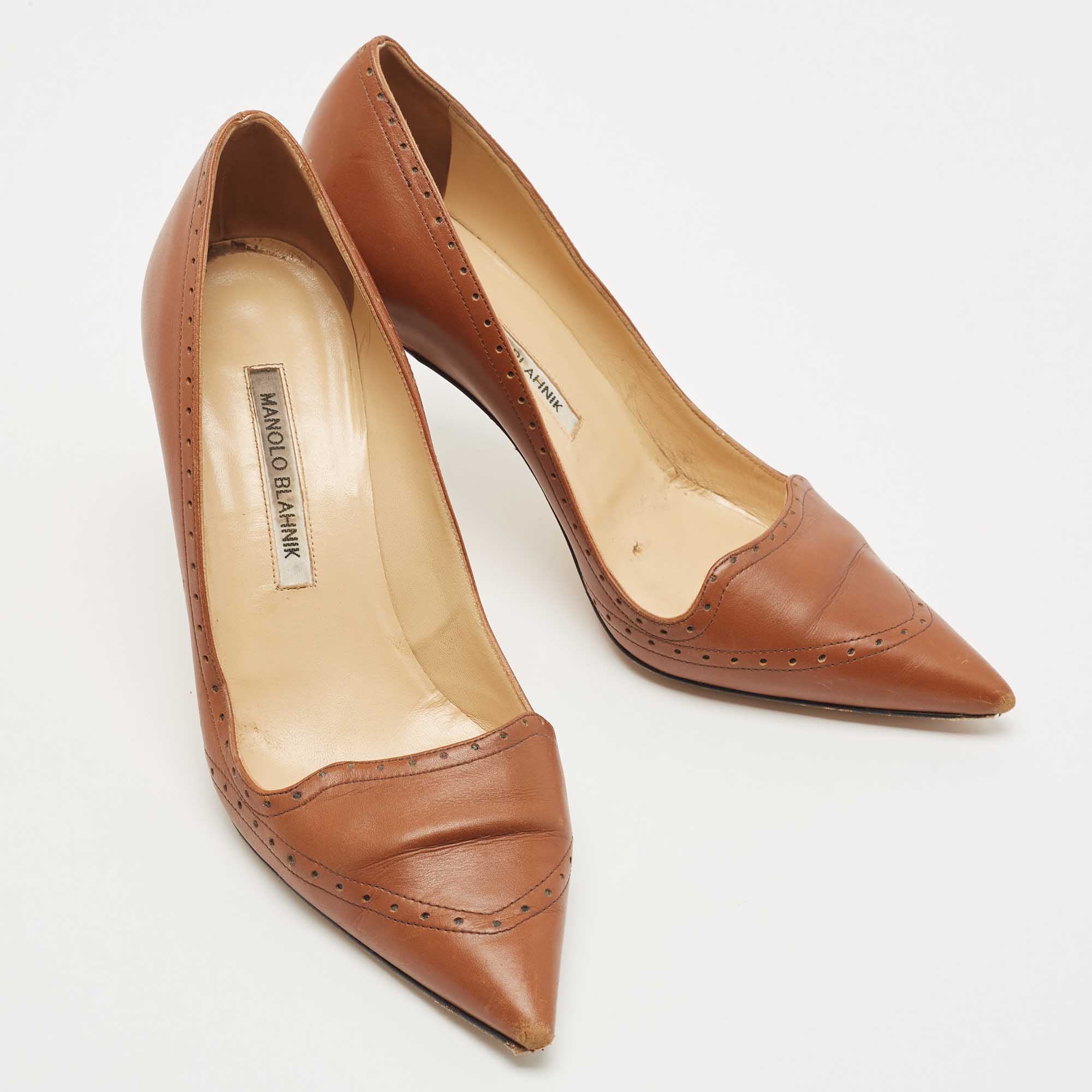 Manolo Blahnik Brown Leather Perforated Pumps Size 39