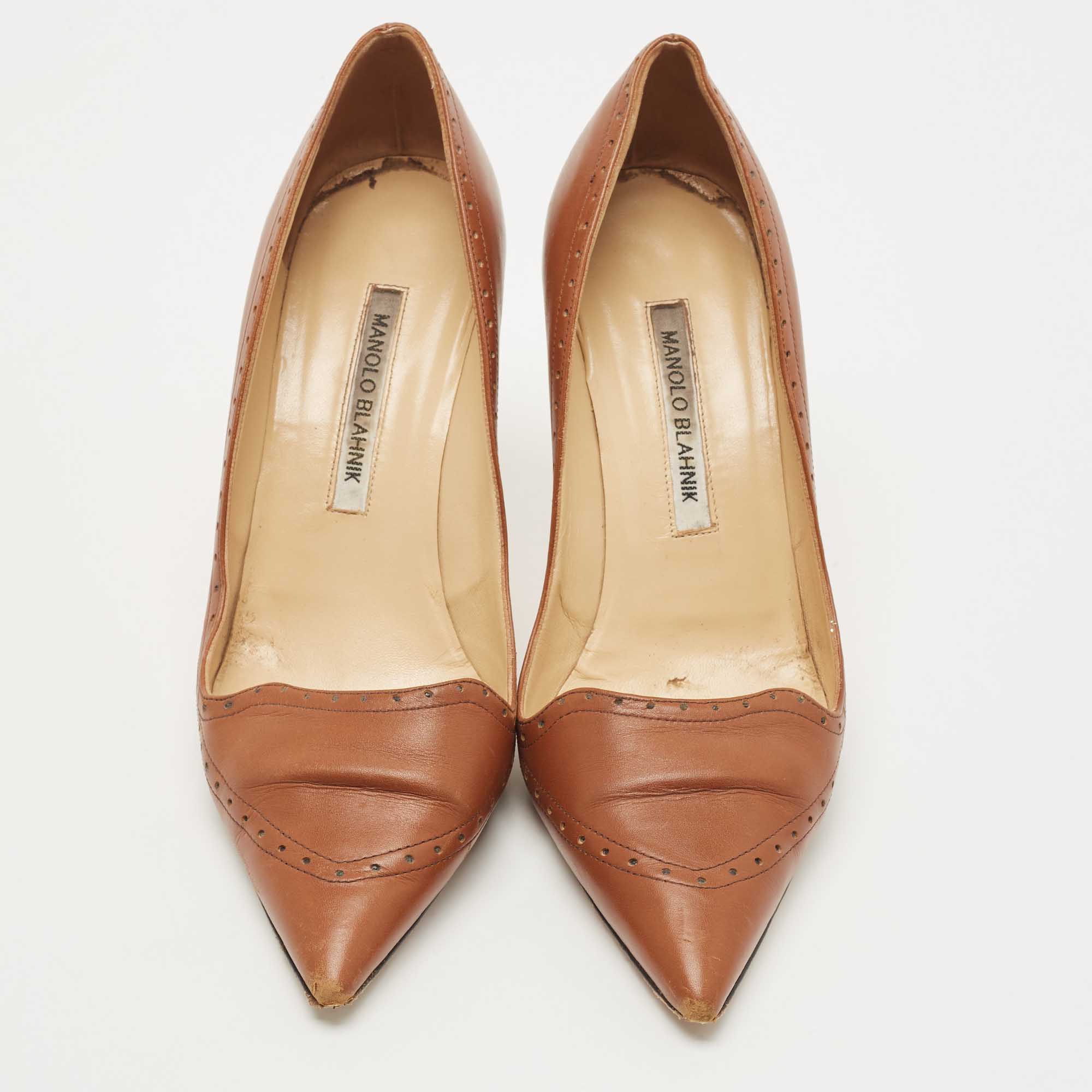 Manolo Blahnik Brown Leather Perforated Pumps Size 39