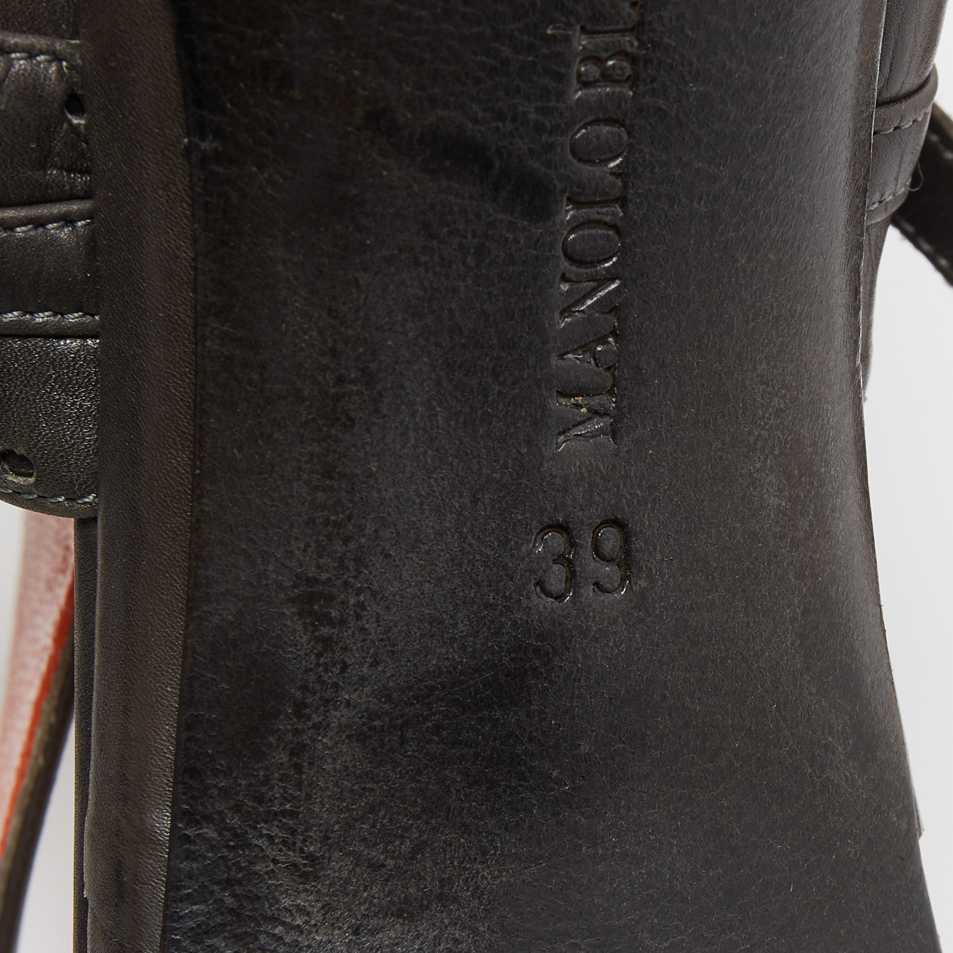 Manolo Blahnik Grey Leather Lace Up Slingback Sandals Size 39