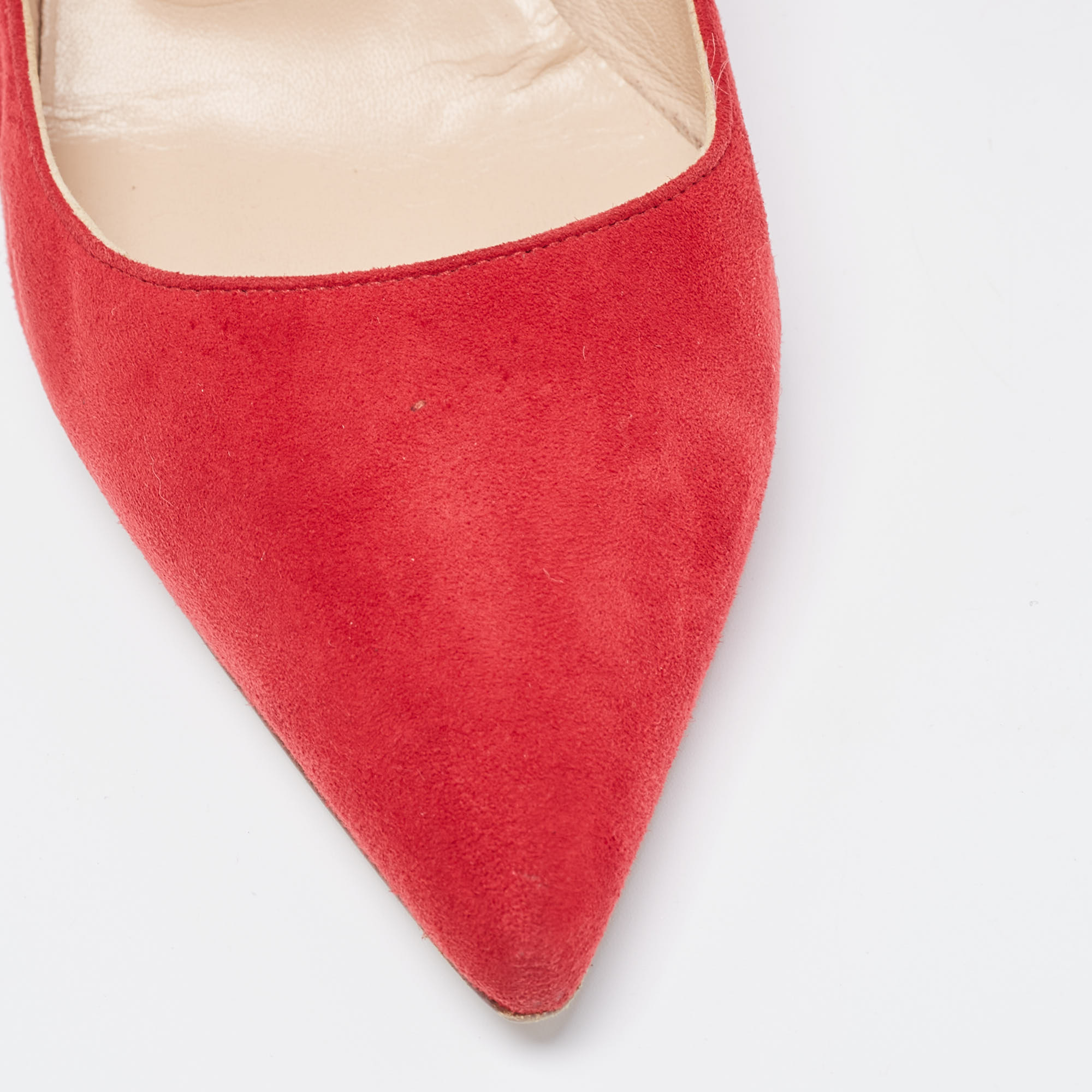 Manolo Blahnik Red Suede BB Pointed Toe Pumps Size 37.5