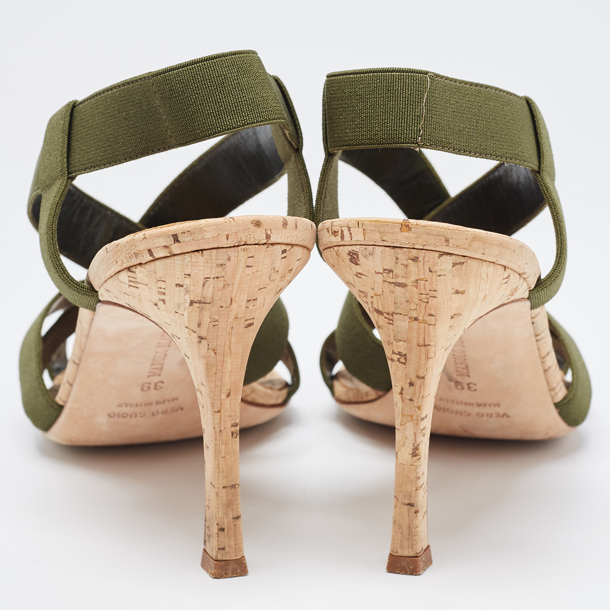 Manolo Blahnik Green Elastic Cork Strappy Sandals Size 39