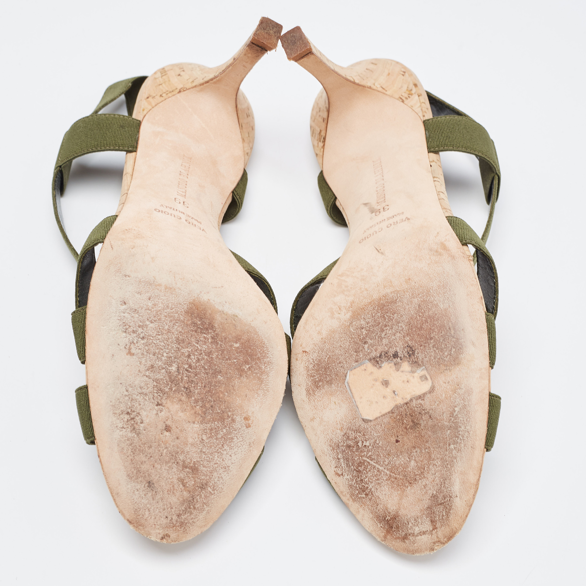 Manolo Blahnik Green Elastic Cork Strappy Sandals Size 39