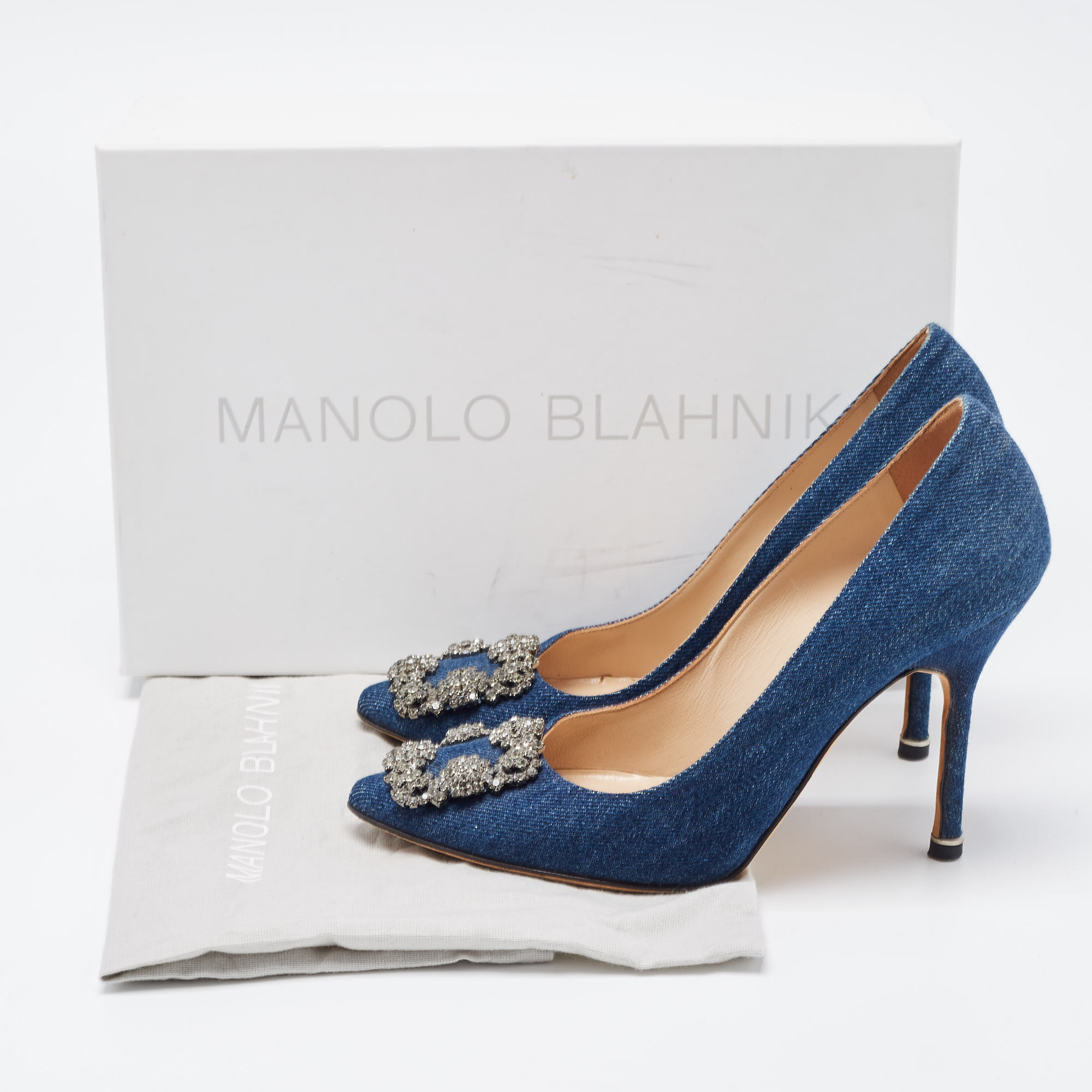 Manolo Blahnik Blue Denim Hangisi Pumps Size 36.5