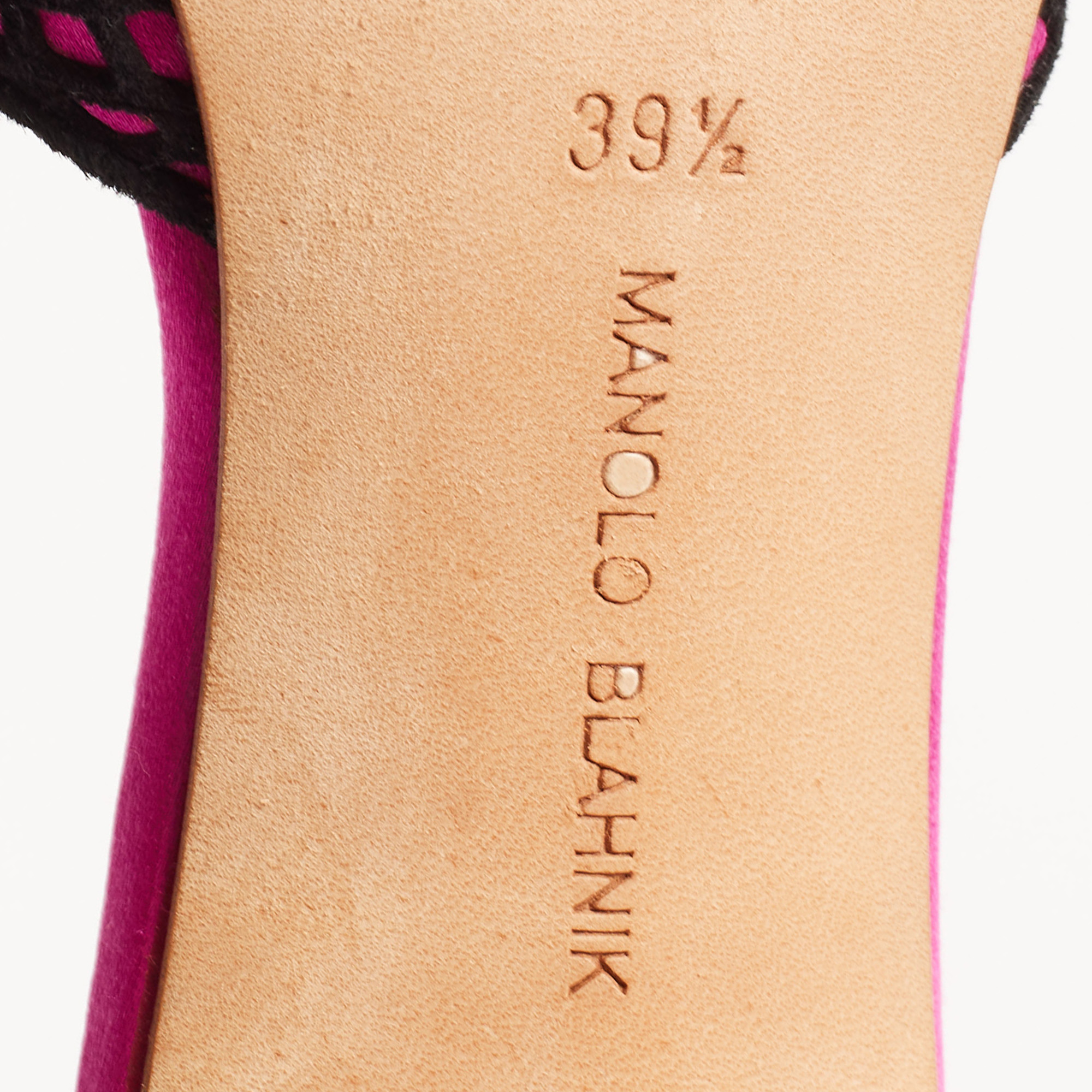 Manolo Blahnik Pink/Black  Satin And Lace Borli Crystal Embellished Mules Size 39.5