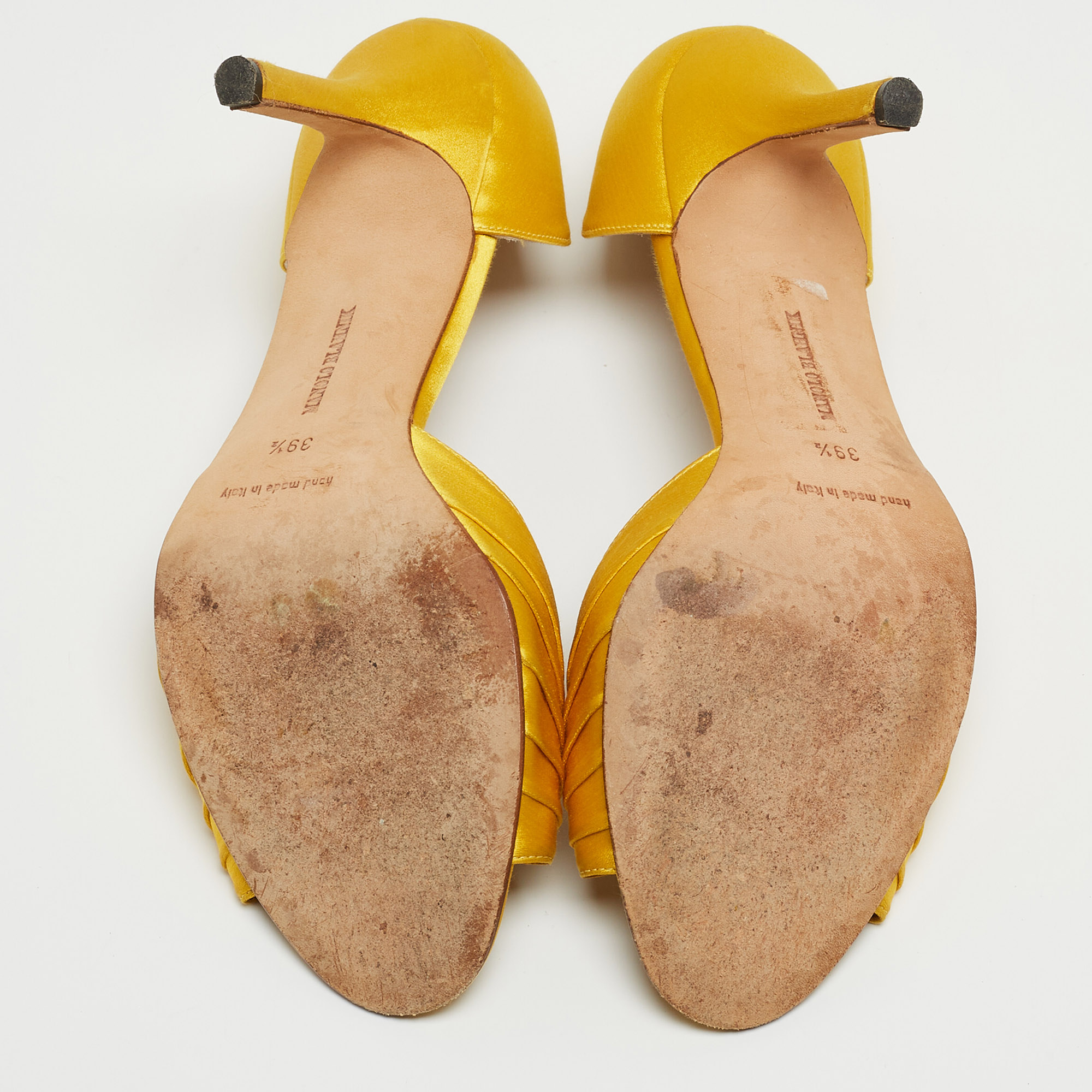Manolo Blahnik Yellow Pleated Satin Sedaraby D'orsay Sandals Size 39.5