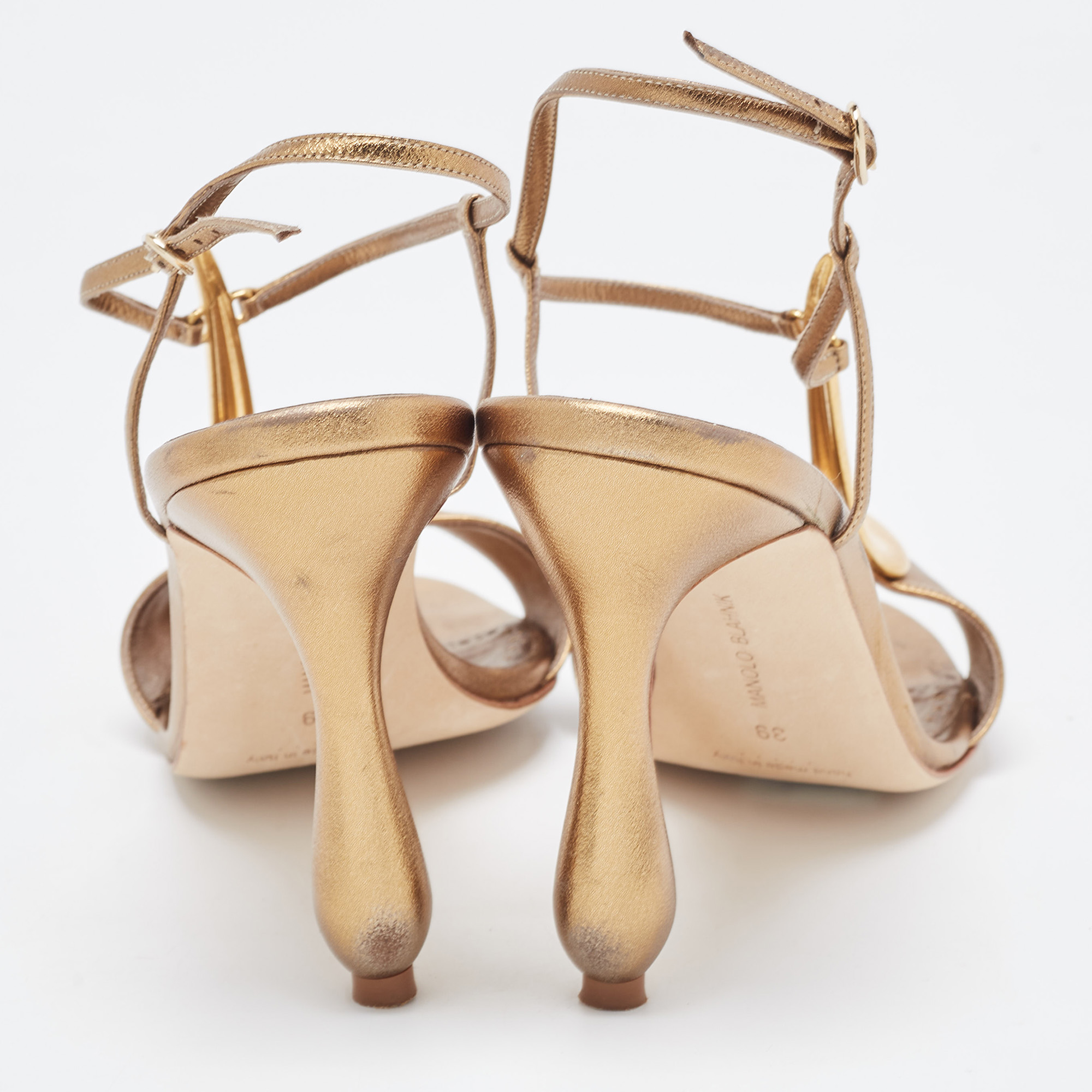 Manolo Blahnik Metallic Leather Ankle Strap Sandals Size 39