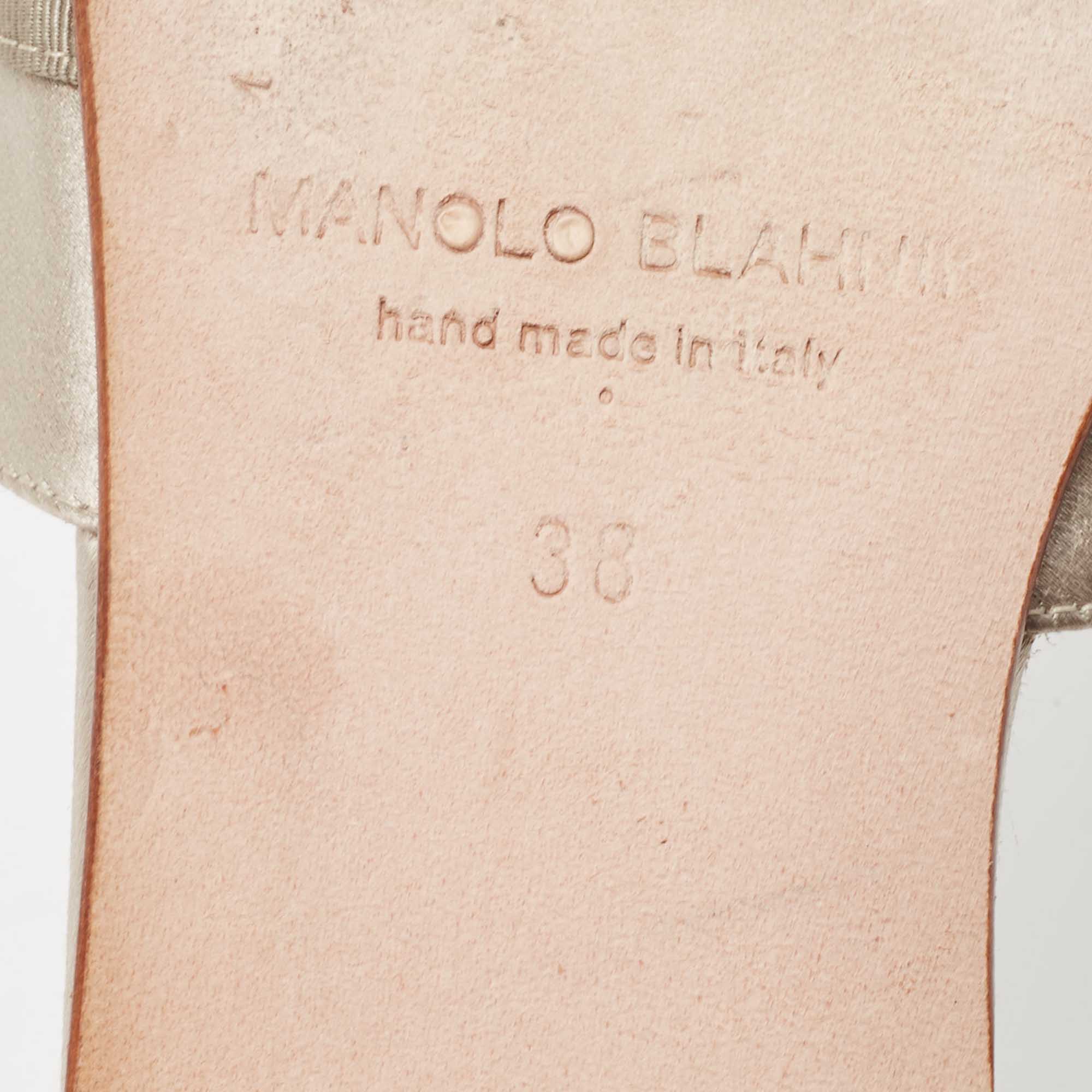 Manolo Blahnik Grey Satin Martamod  Flat Slides Size 38