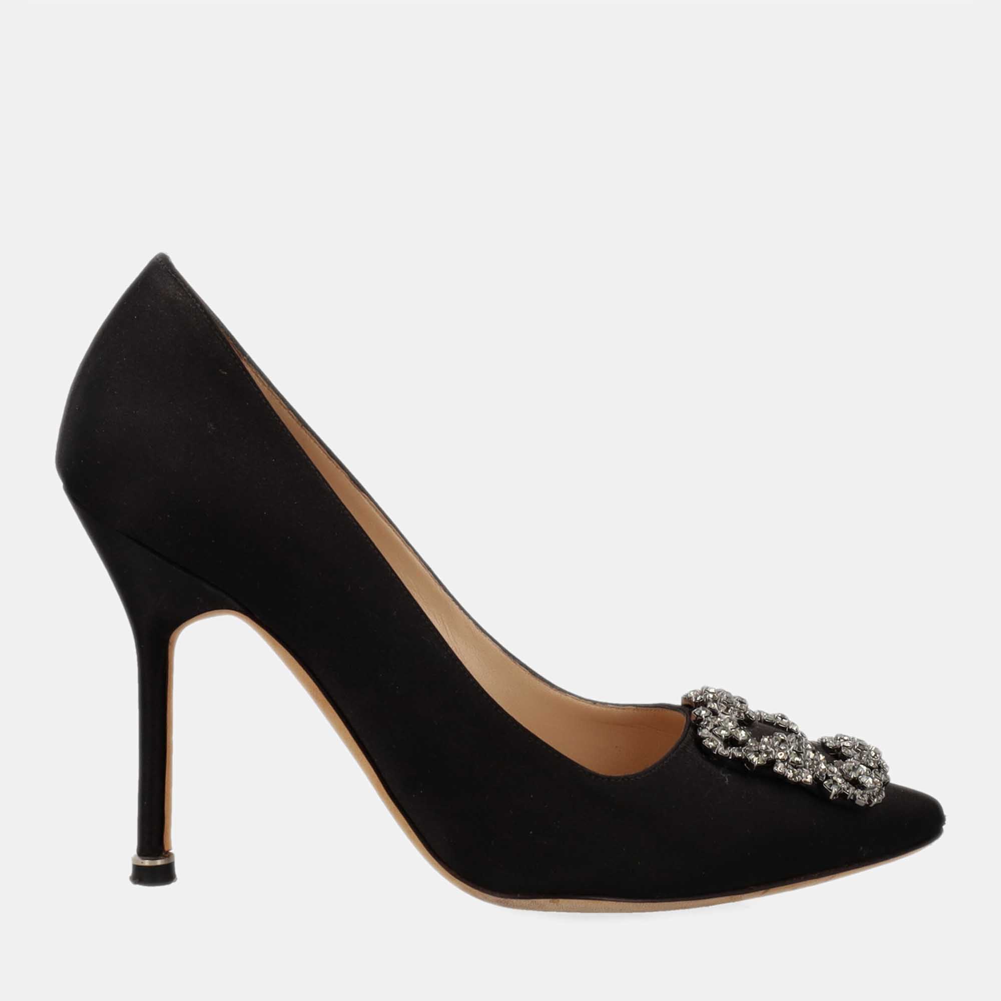 Manolo Blahnik  Women's Fabric Heels - Black - EU 36.5