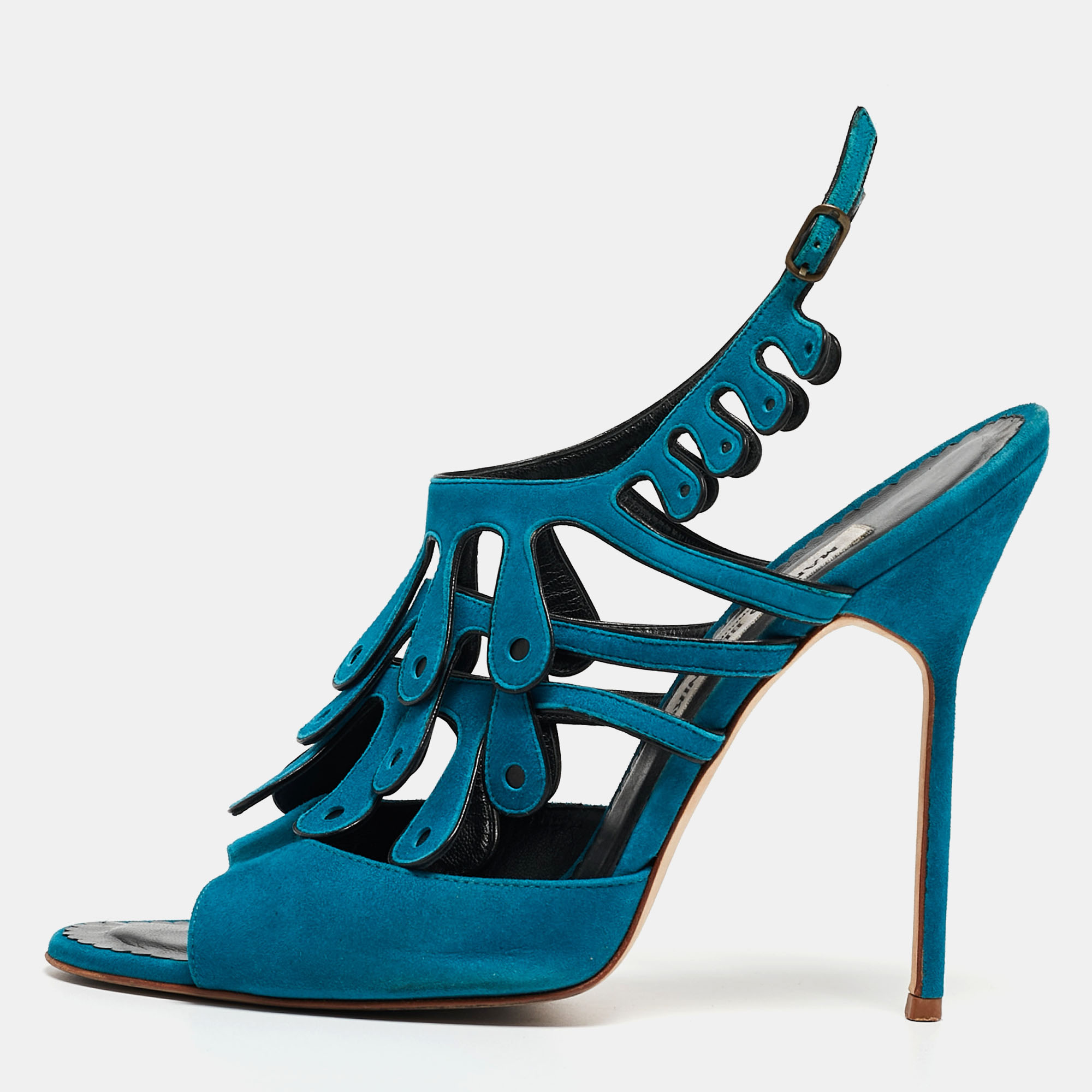 Manolo blahnik blue suede toubib ankle strap sandals size 40