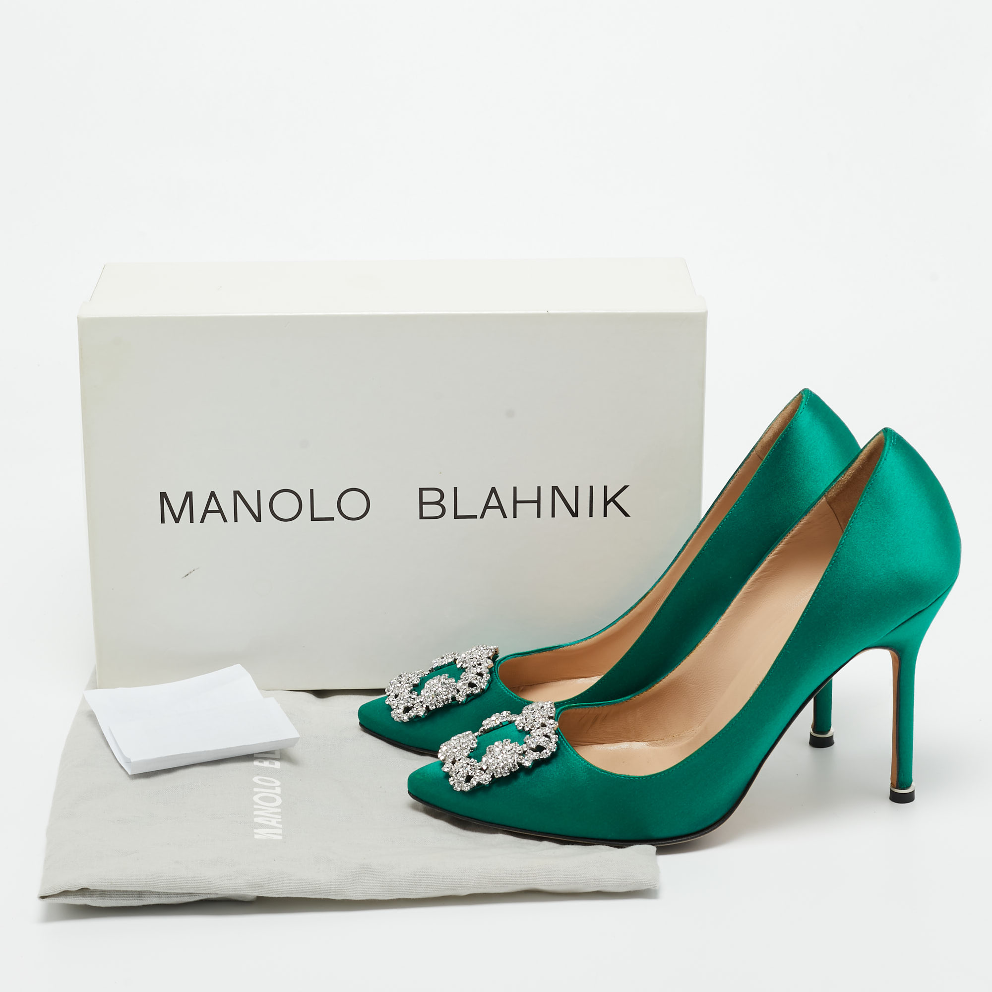 Manolo Blahnik Green Satin Hangisi Pumps Size 39