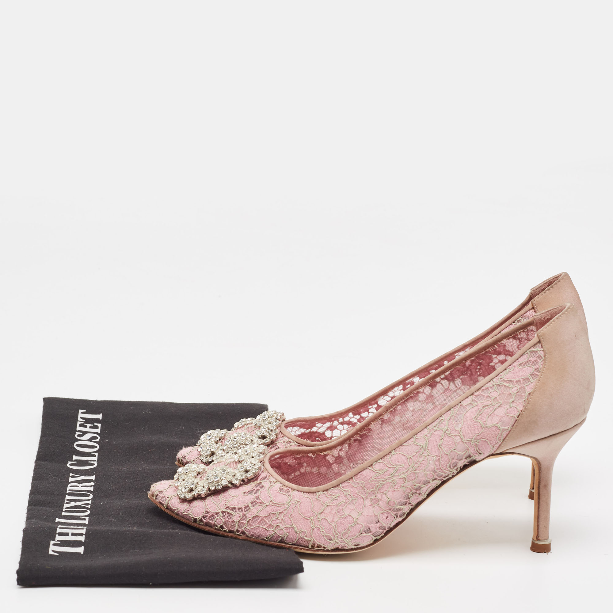 Manolo Blahnik Pink Lace And Mesh Hangisi Pumps Size 38.5