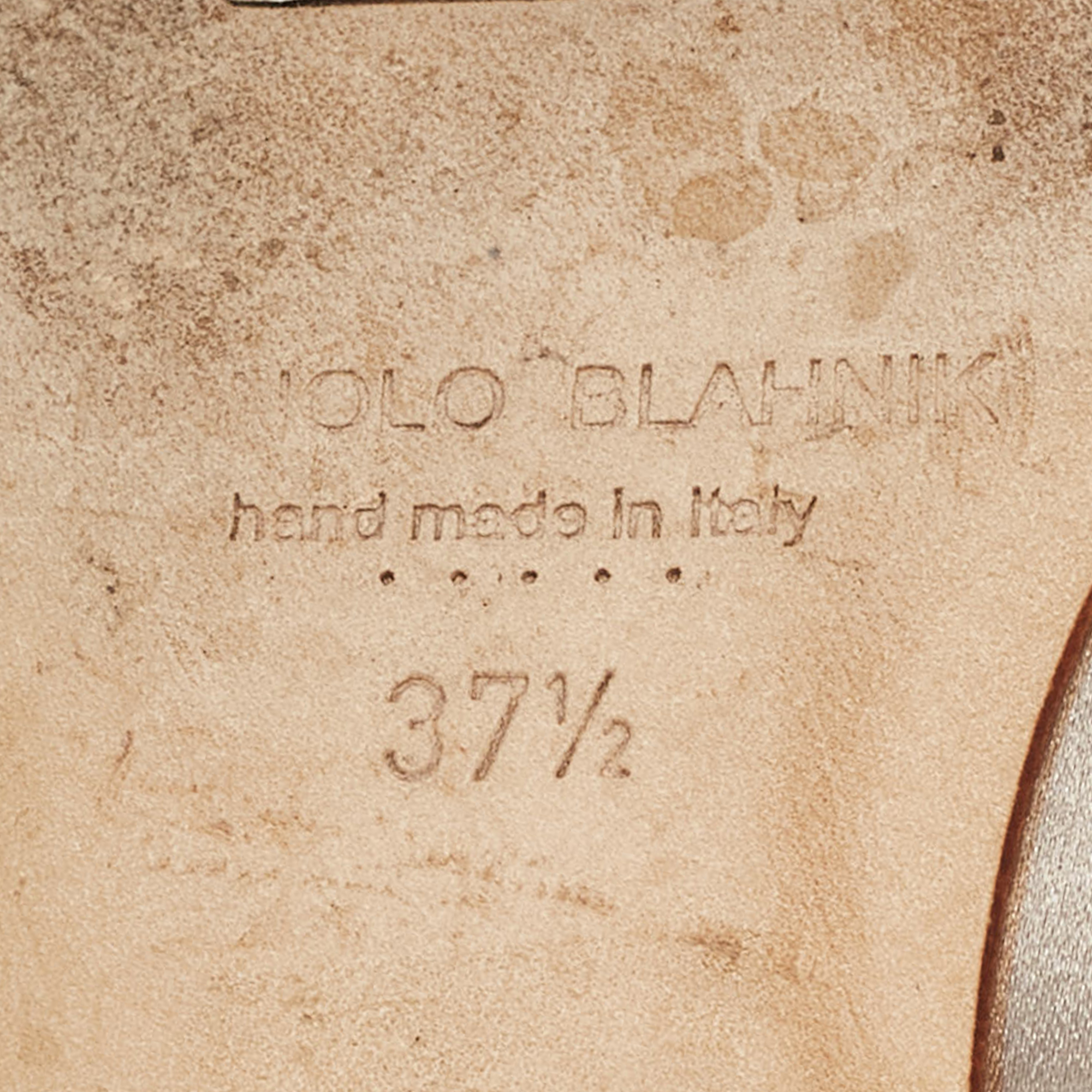 Manolo Blahnik Grey Satin Hangisi Flat Mules Size 37.5