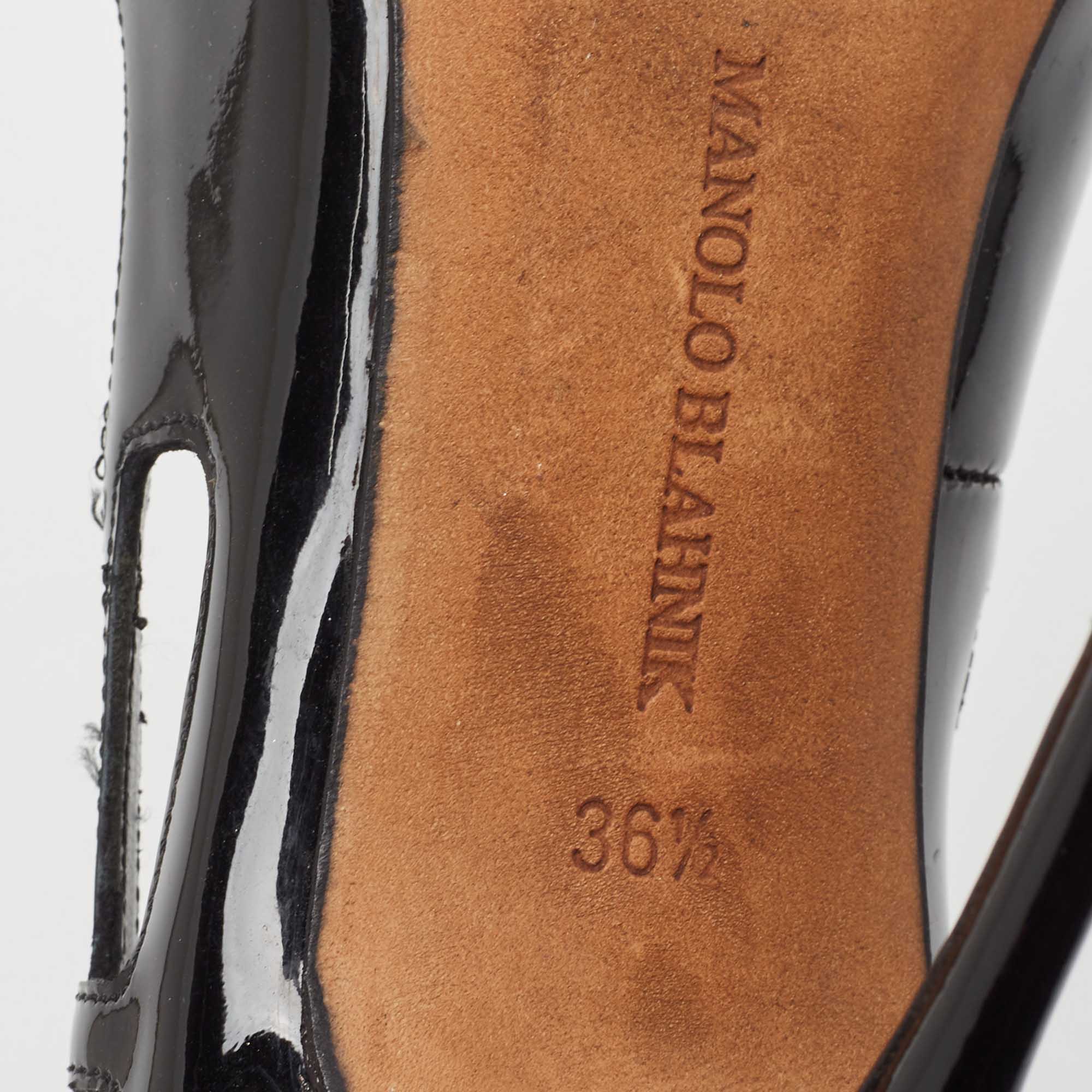 Manolo Blahnik Black Patent Leather Cut Out Pumps Size 36.5