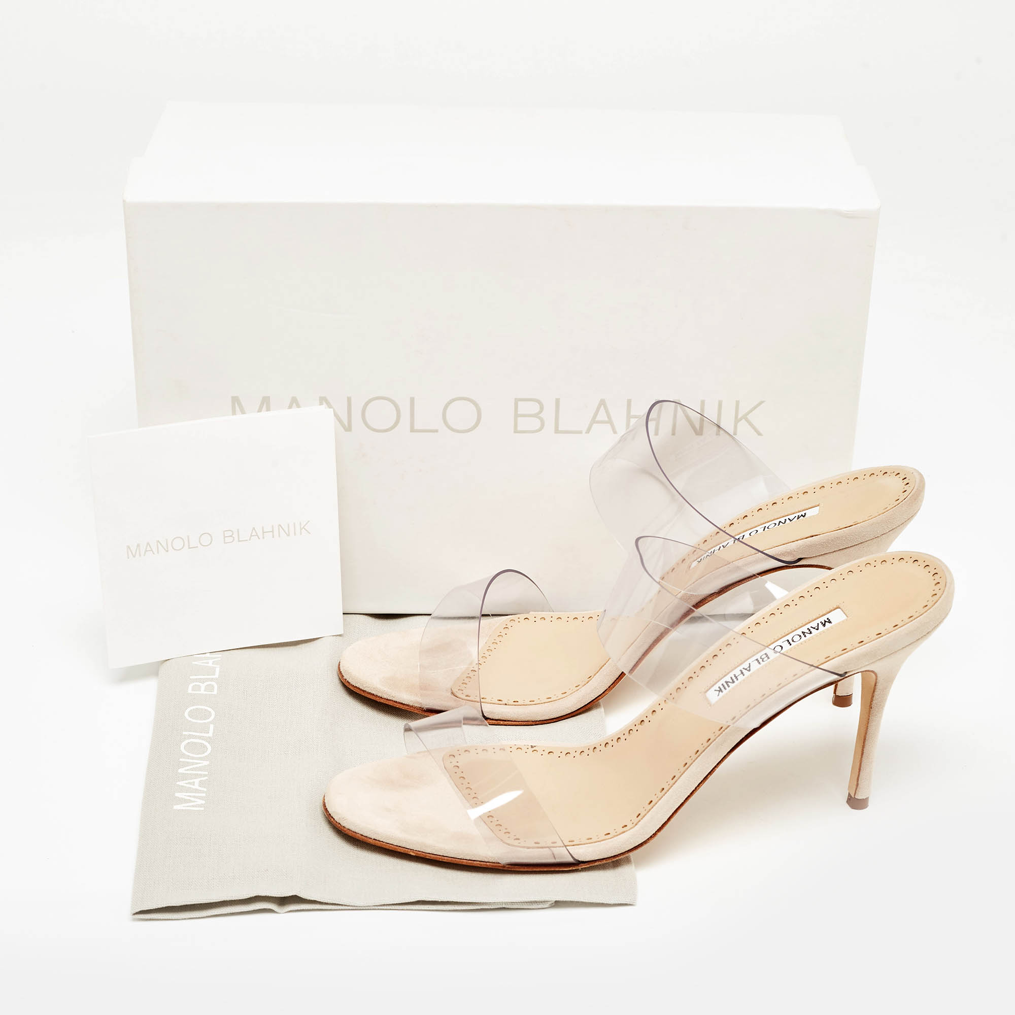 Manolo Blahnik Transparent PVC And Suede Open Toe Slide Sandals Size 40