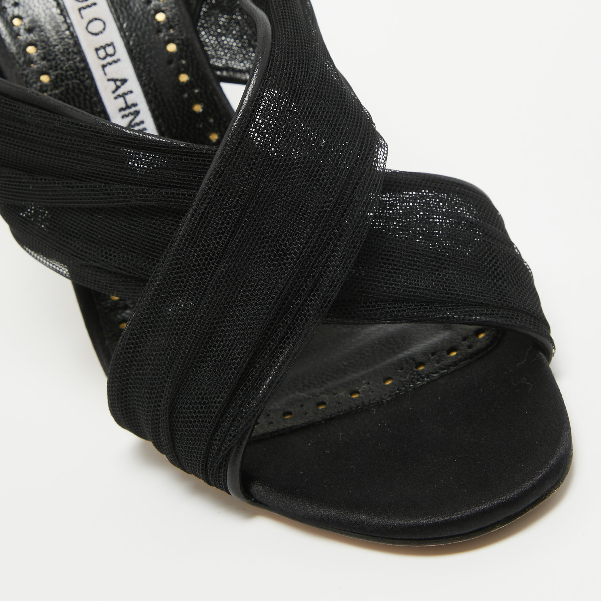 Manolo Blahnik Black Mesh And Leather Slingback Sandals Size 37