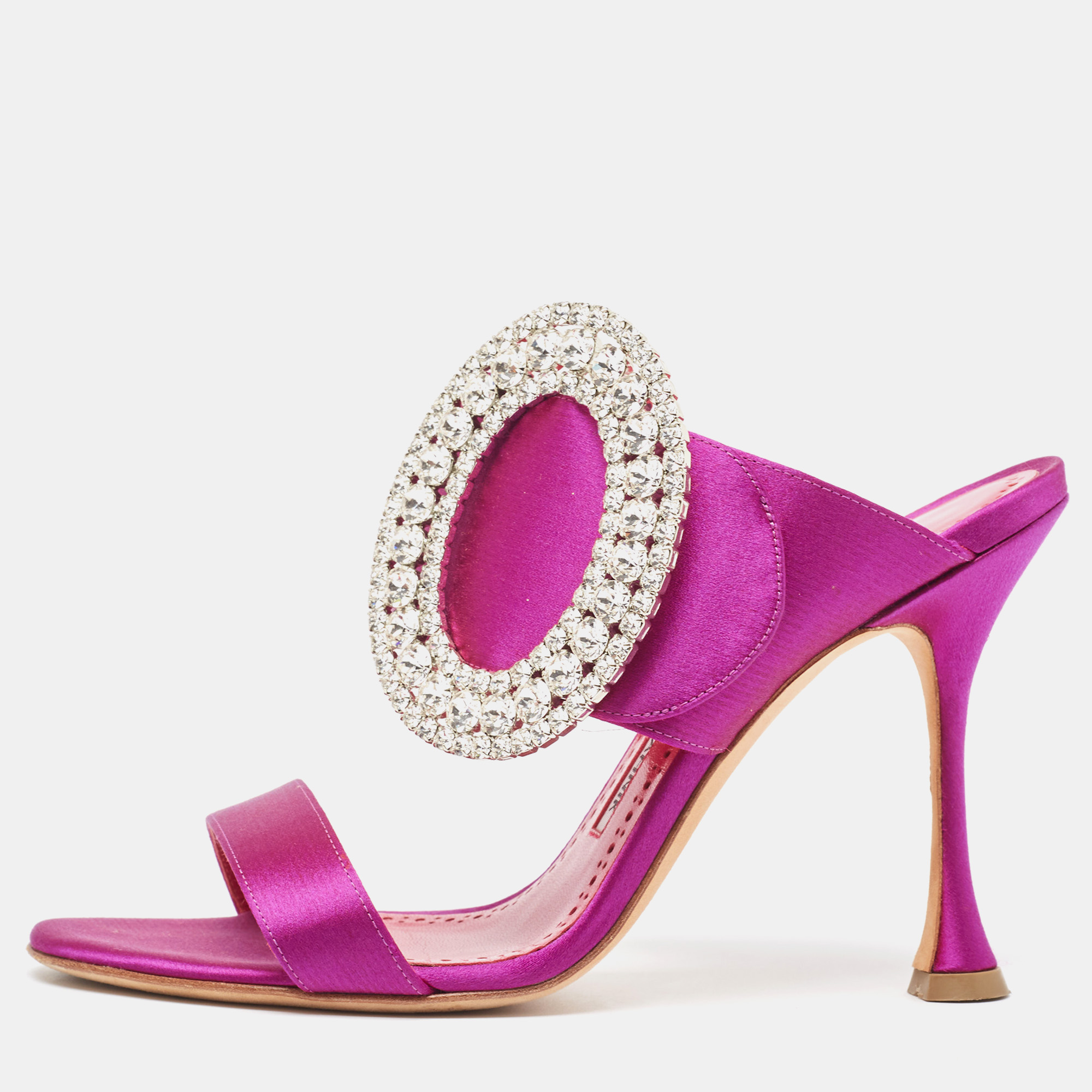 Manolo blahnik purple satin fibiona slide sandals size 36.5