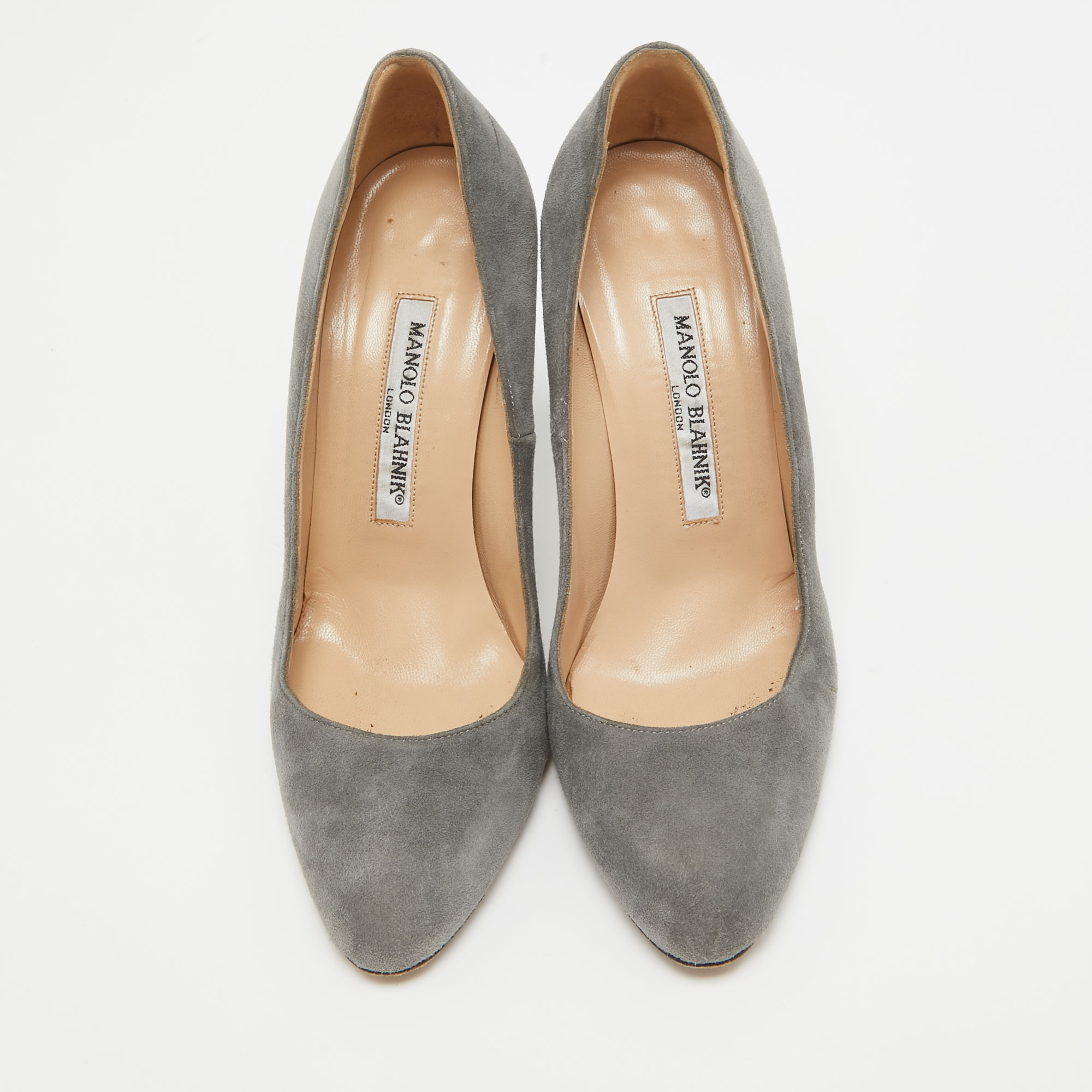 Manolo Blahnik Grey Suede Round Toe Pumps Size 35.5