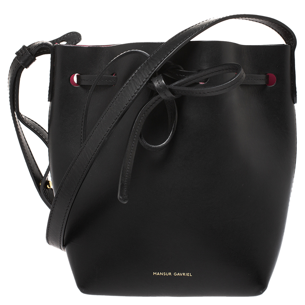 Image of Mansur Gavriel Black Leather Mini Drawstring Bag