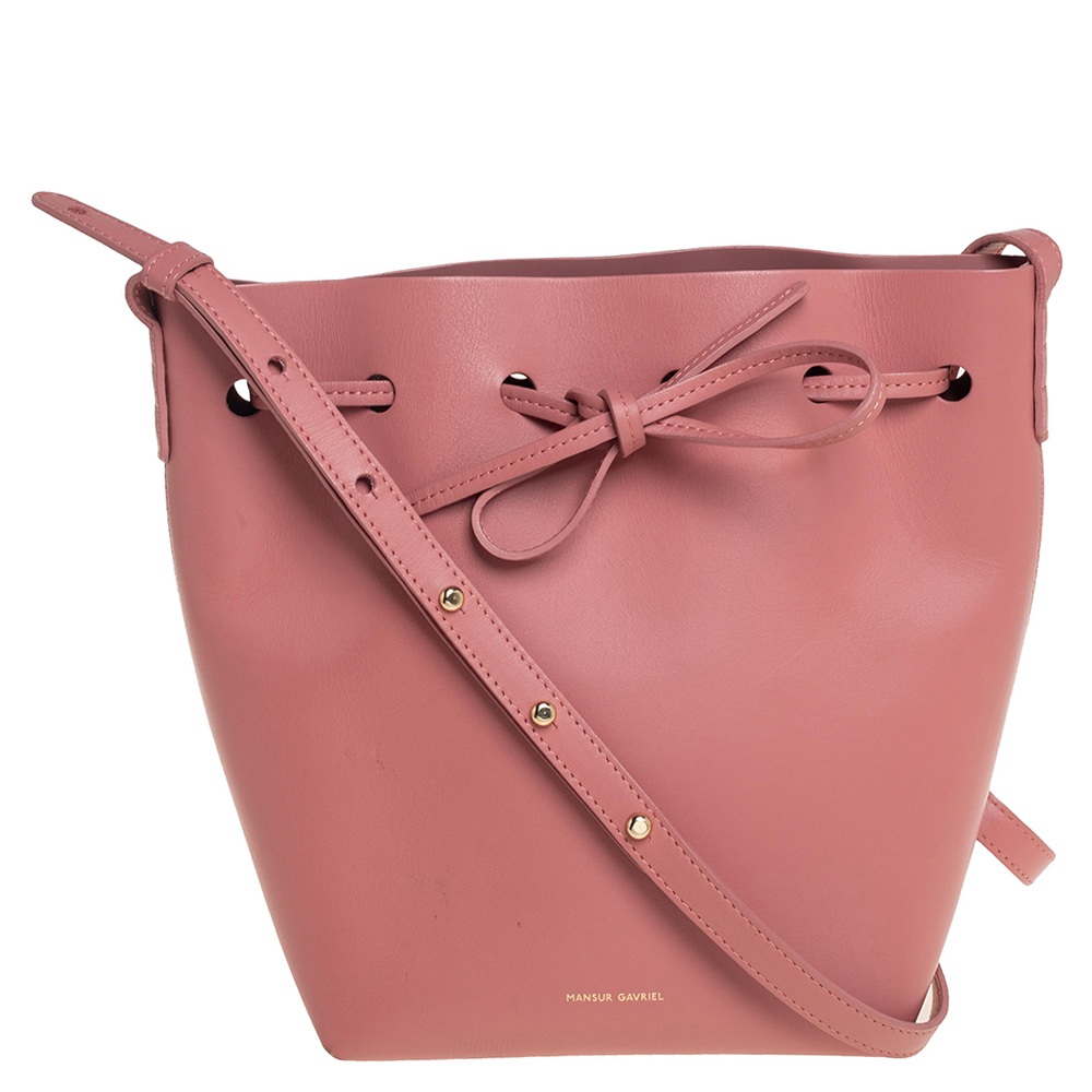 Mansur Gavriel Pink Leather Drawstring Bucket Bag