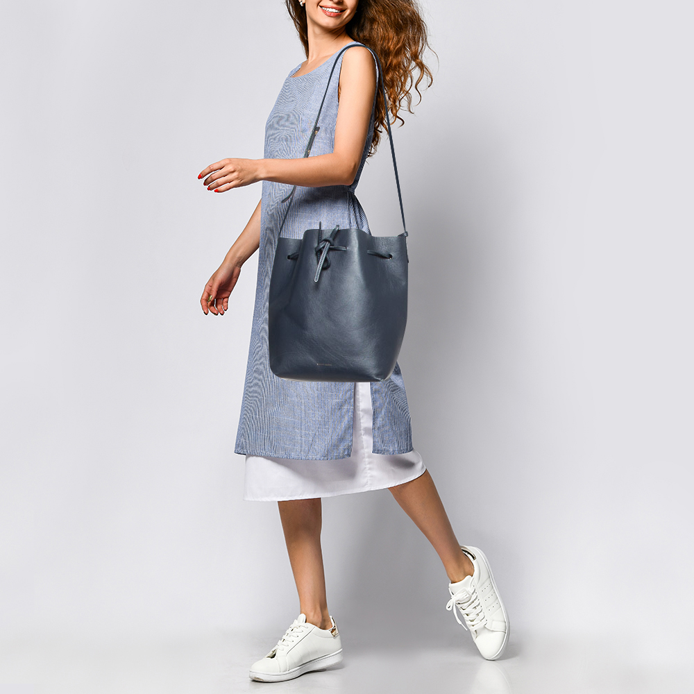 Mansur Gavriel Navy Blue Leather Bucket Bag