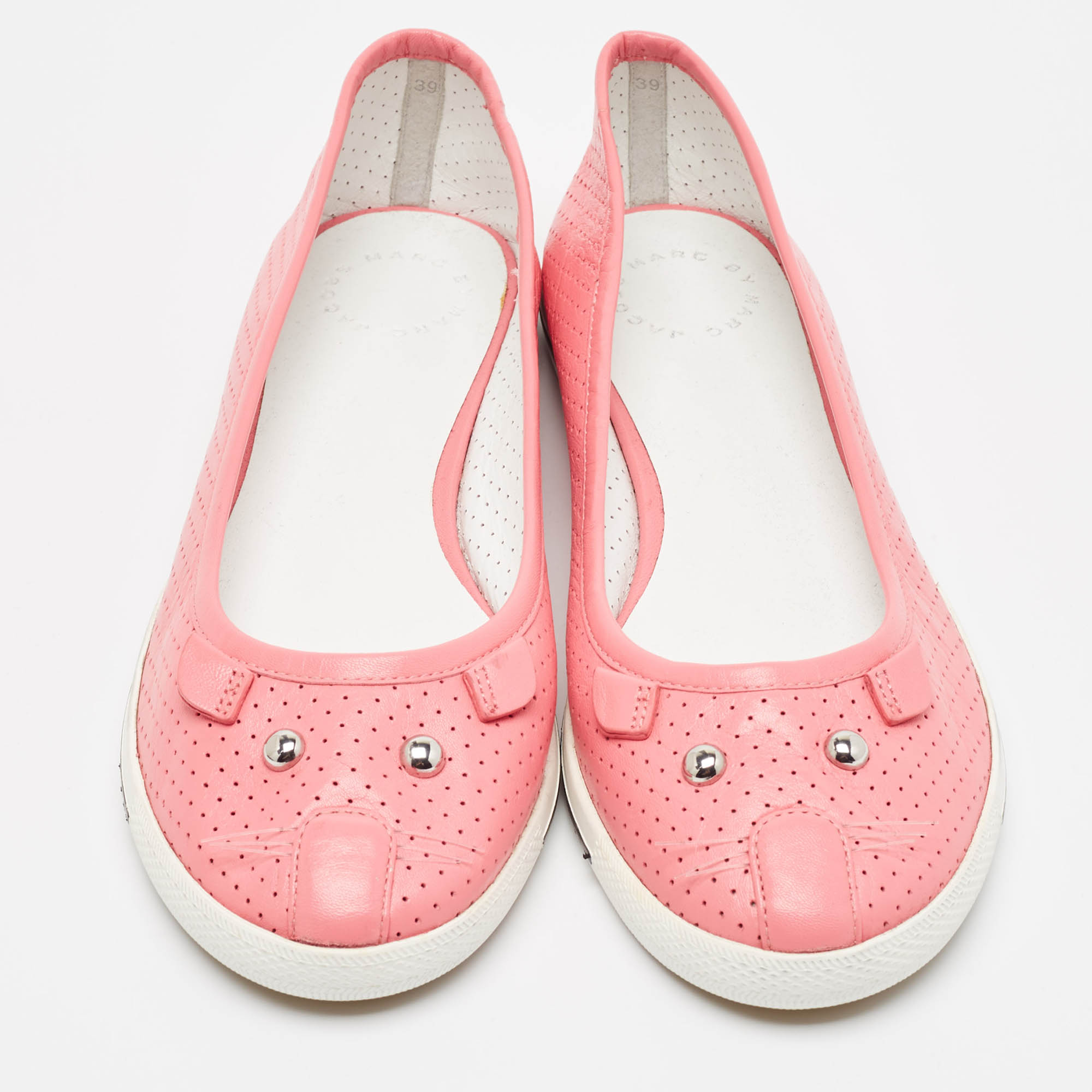 Marc By Marc Jacobs Pink Perforated Leather Mouse Flats Size 39