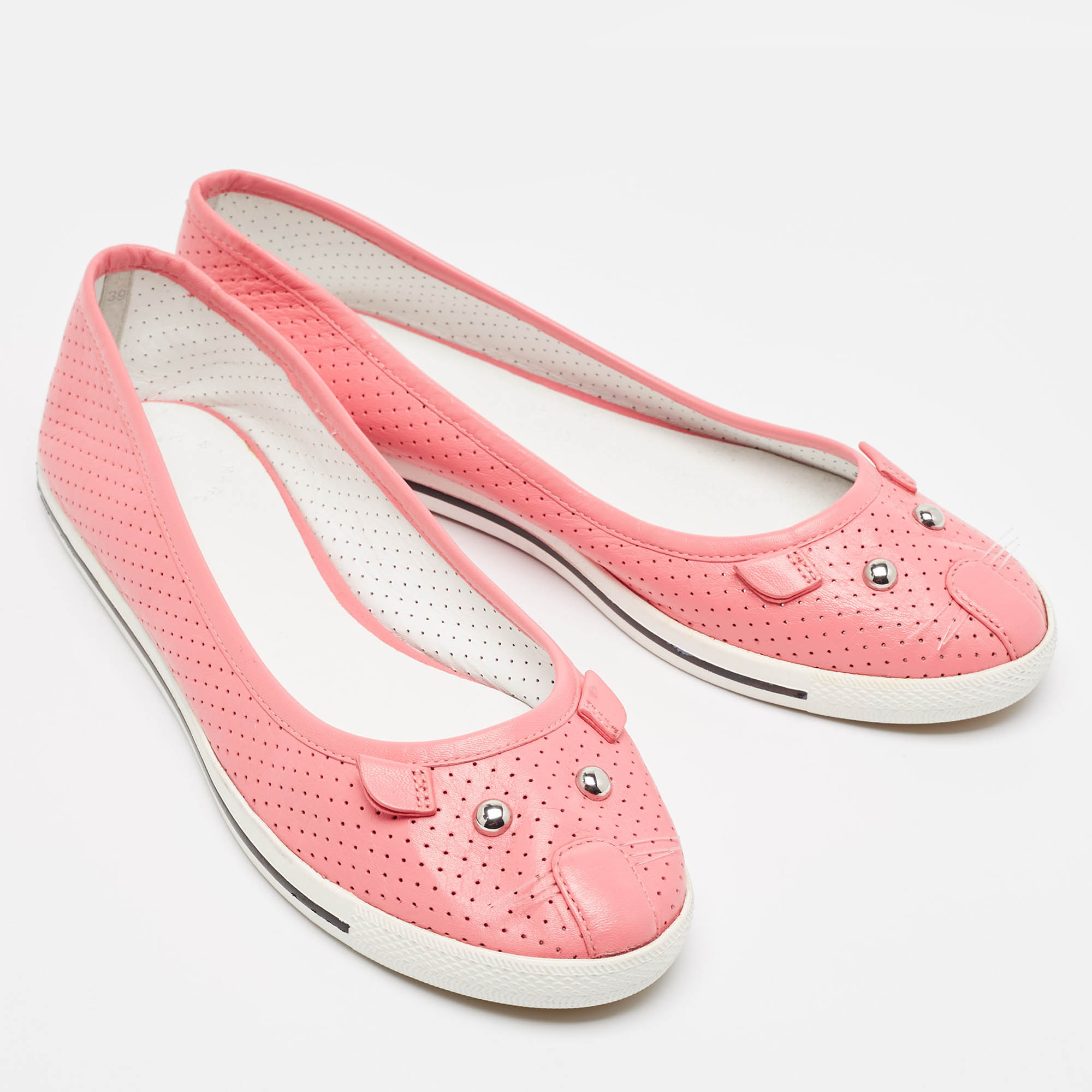 Marc By Marc Jacobs Pink Perforated Leather Mouse Flats Size 39