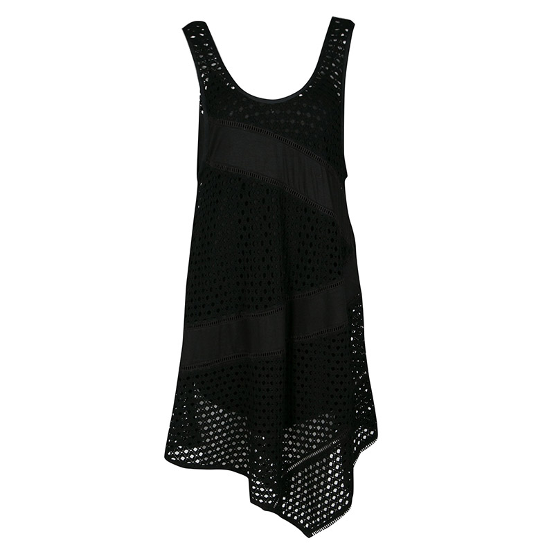 

Marc By Marc Jacobs Black Eyelet Jersey Asymmetric Sleeveless Yuki Dress