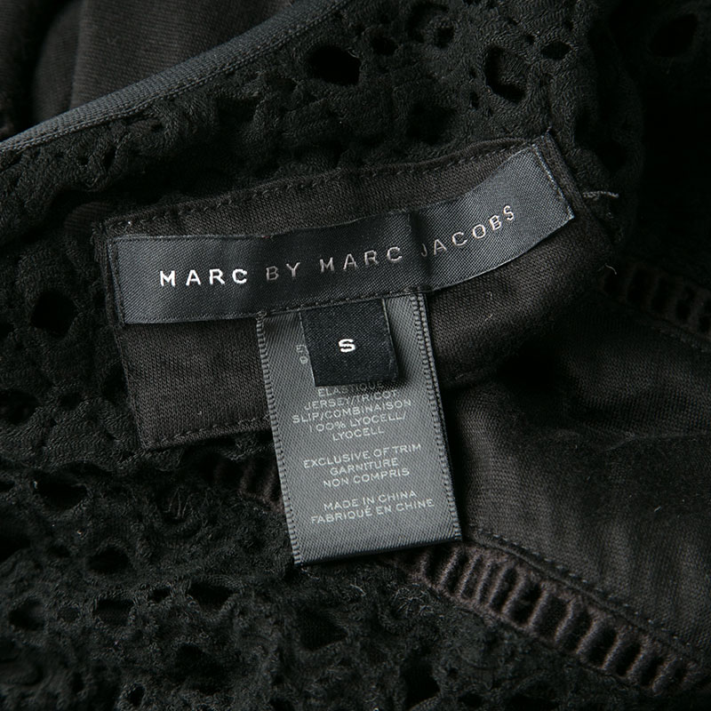 Marc By Marc Jacobs Black Eyelet Jersey Asymmetric Sleeveless Yuki Dress S
