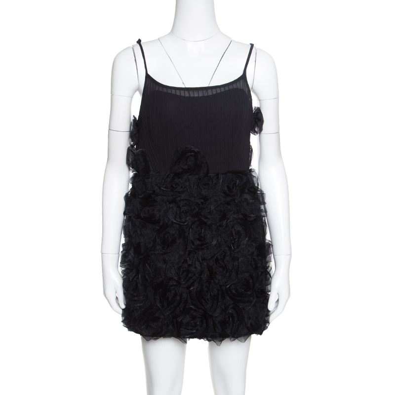 Image of Marc by Marc Jacobs Black Rosette Applique Silk Blend Mini Dress M