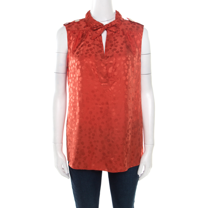 Image of Marc by Marc Jacobs Red Wild Cherry Pattern Silk Jacquard Sleeveless Top M