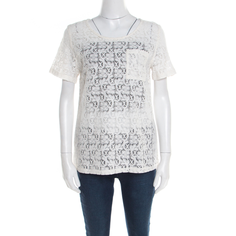 

Marc by Marc Jacobs Off White Floral Lace Short Sleeve Top