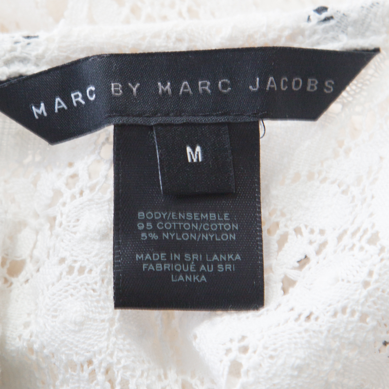 Marc By Marc Jacobs Off White Floral Lace Short Sleeve Top M