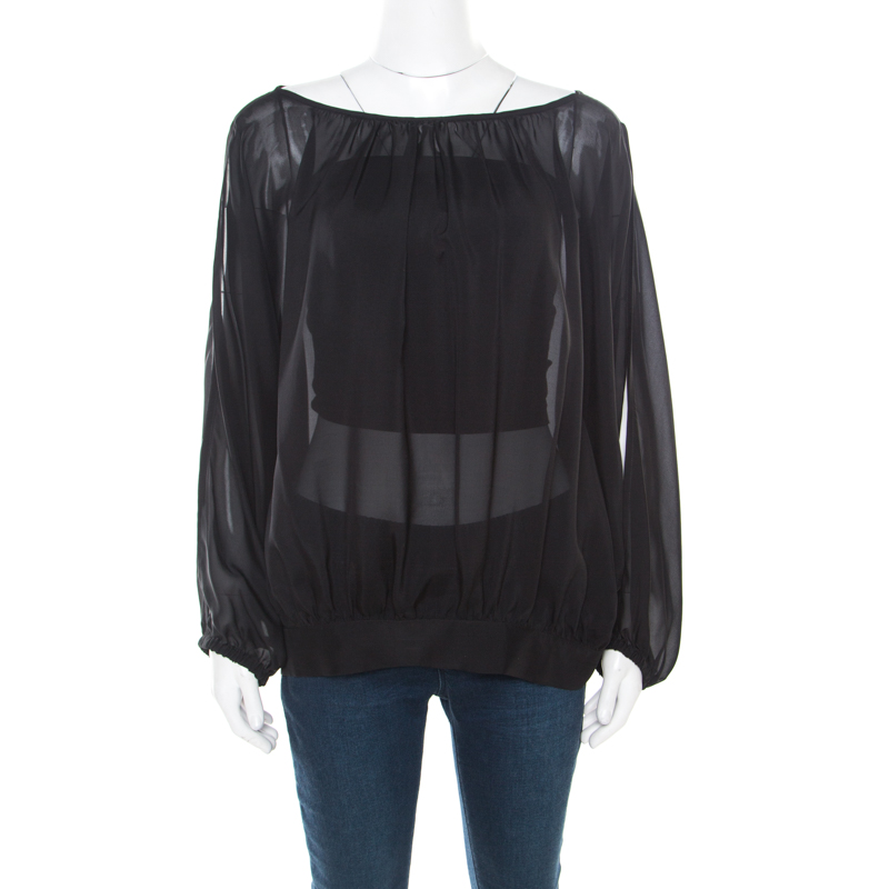 

Marc by Marc Jacobs Black Sheer Silk Slit Batwing Sleeve Blouse M