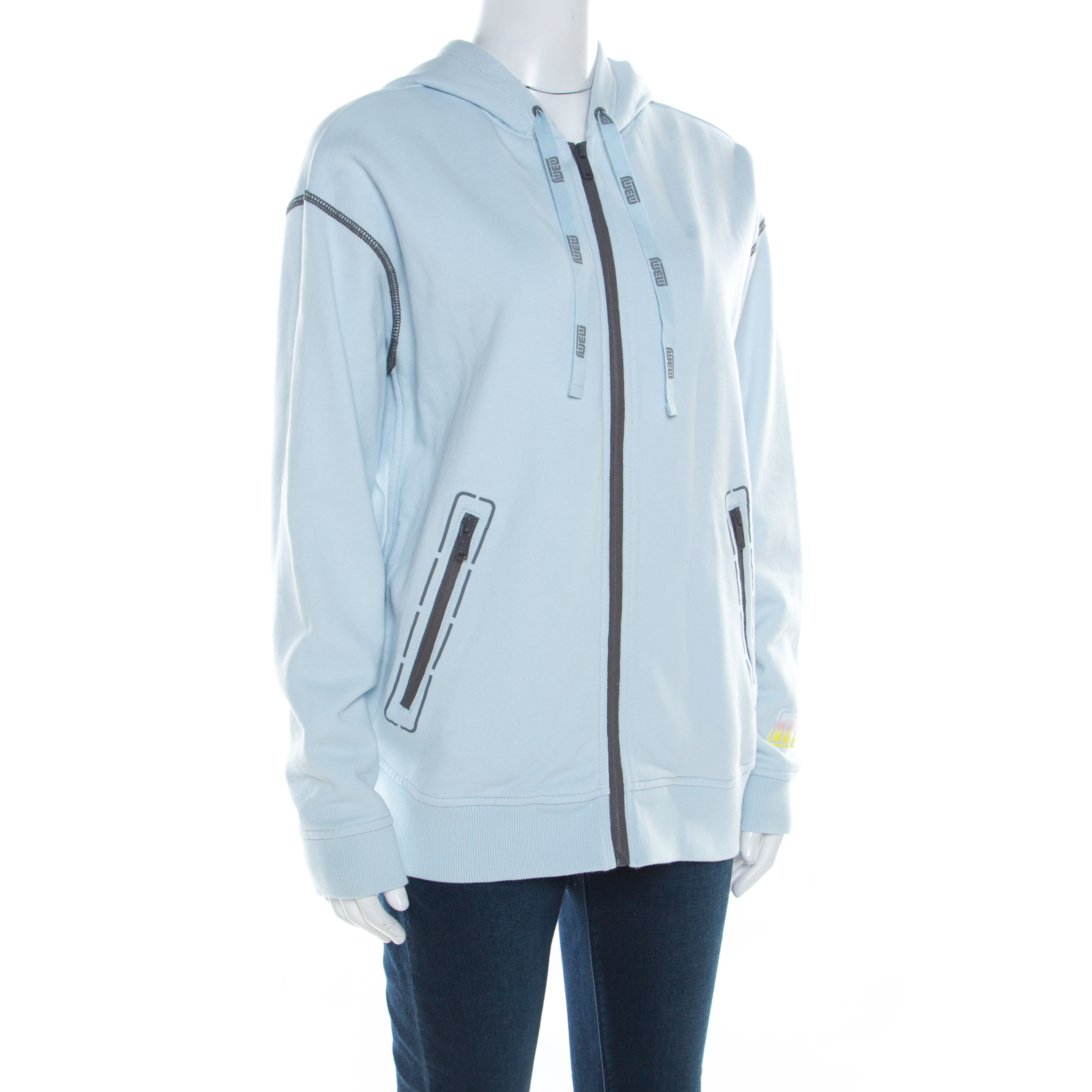 Marc by Marc Jacobs Powder Blue Contrast Top Stitch Detail Hooded Jacket S