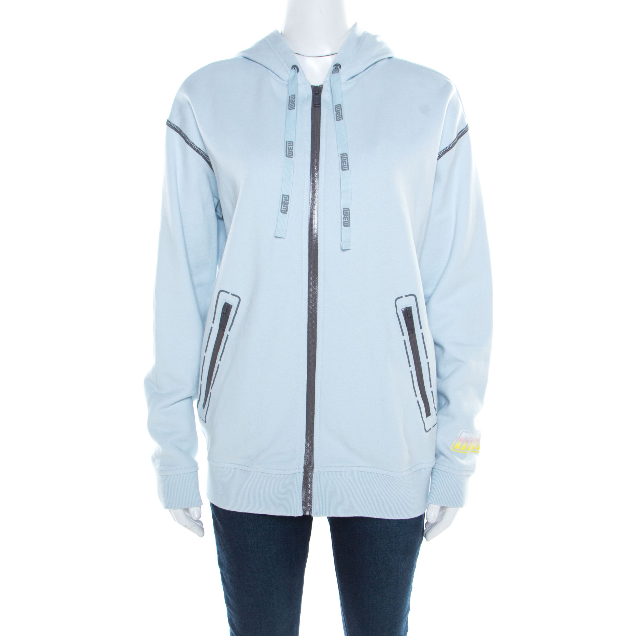 Image of Marc by Marc Jacobs Powder Blue Contrast Top Stitch Detail Hooded Jacket S