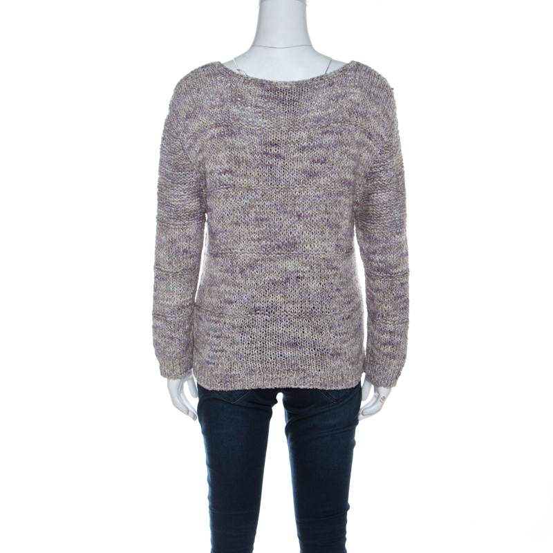 Marc By Marc Jacobs Grey & Purple Cotton Blend Hand Knit Sweater M