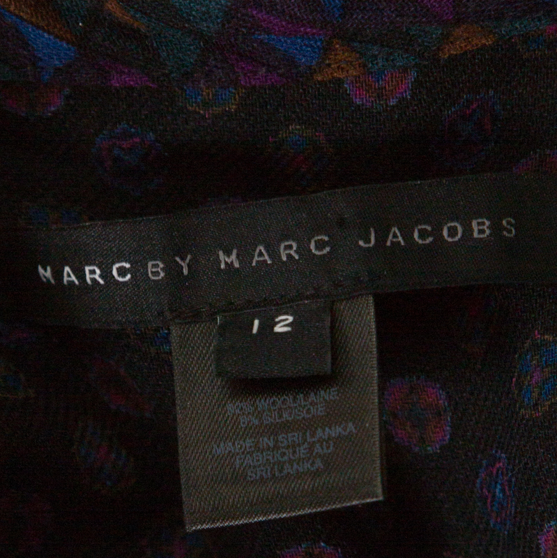 Marc By Marc Jacobs Multicolor Wool & Silk Blend Mixed Print Puff Sleeve Polo Shirt L