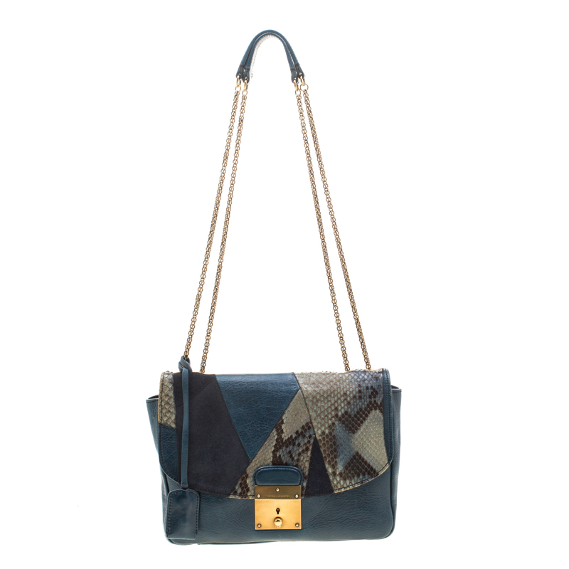 Image of Marc by Marc Jacobs Blue Snakeskin and Leather Shoulder Bag