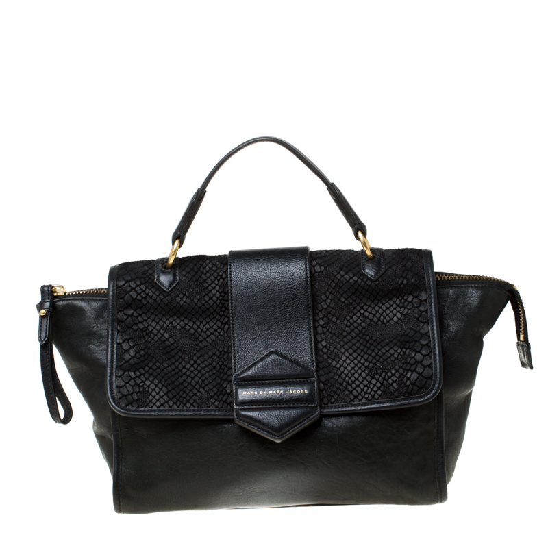 Image of Marc by Marc Jacobs Black Embossed Leather Satchel