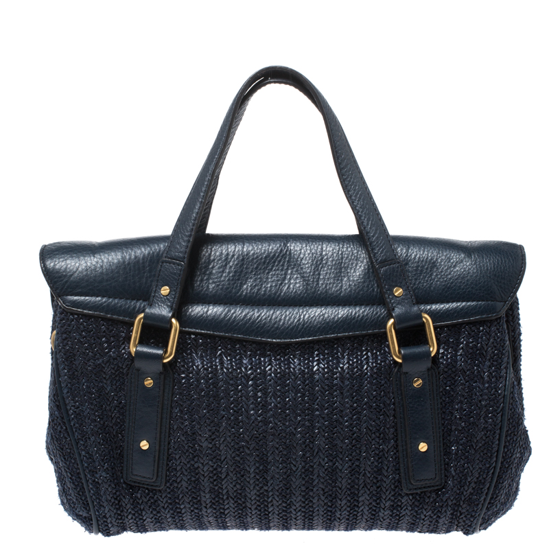 Marc By Marc Jacobs Blue Straw And Leather Flap Satchel
