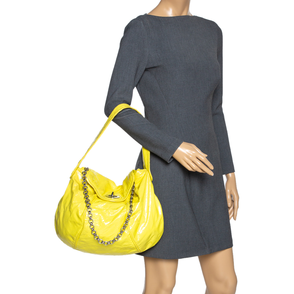 

Marc by Marc Jacobs Yellow Patent Leather Turnlock Flap Chain Hobo