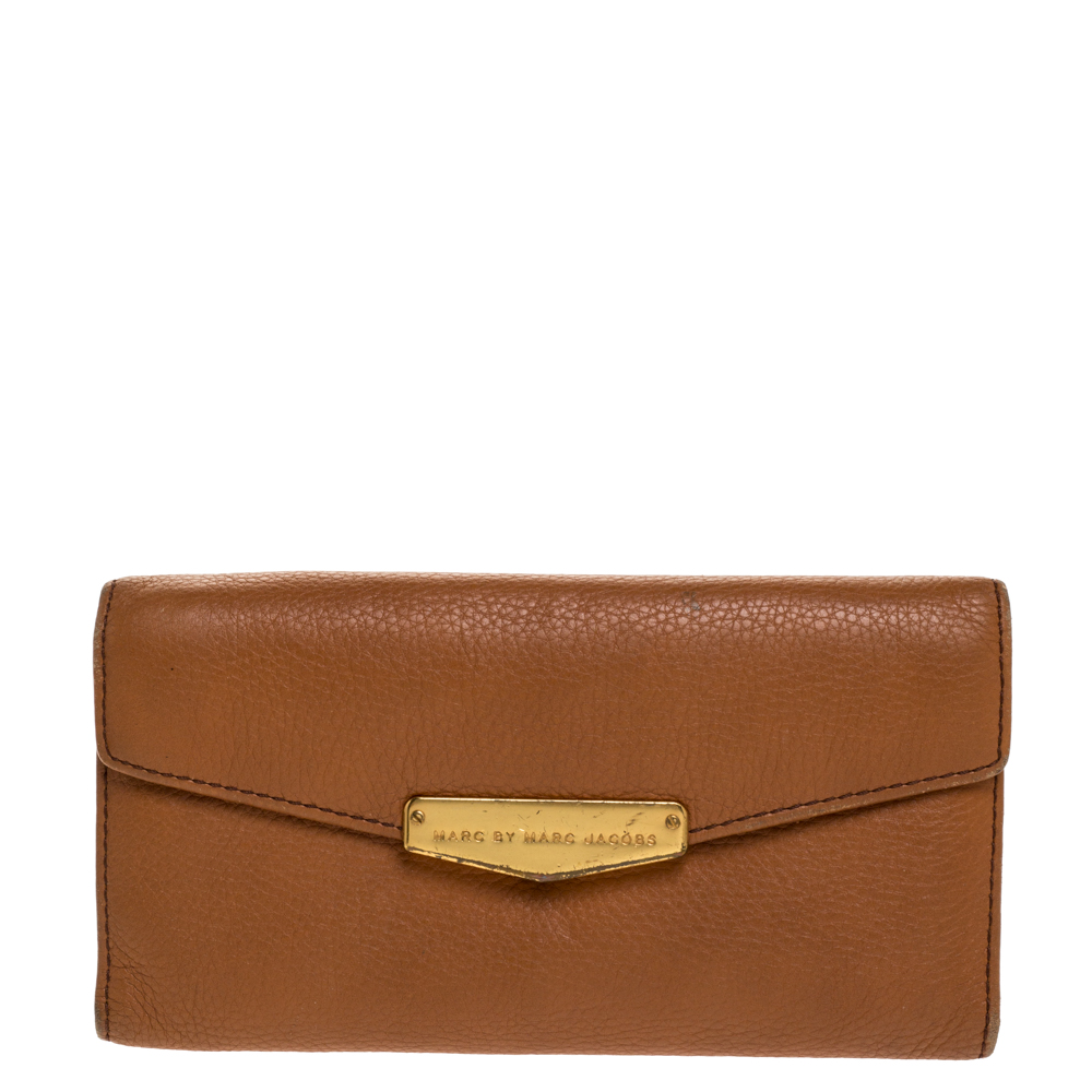 Marc By Marc Jacobs Tan Soft Leather Flap Trifold Continental Wallet