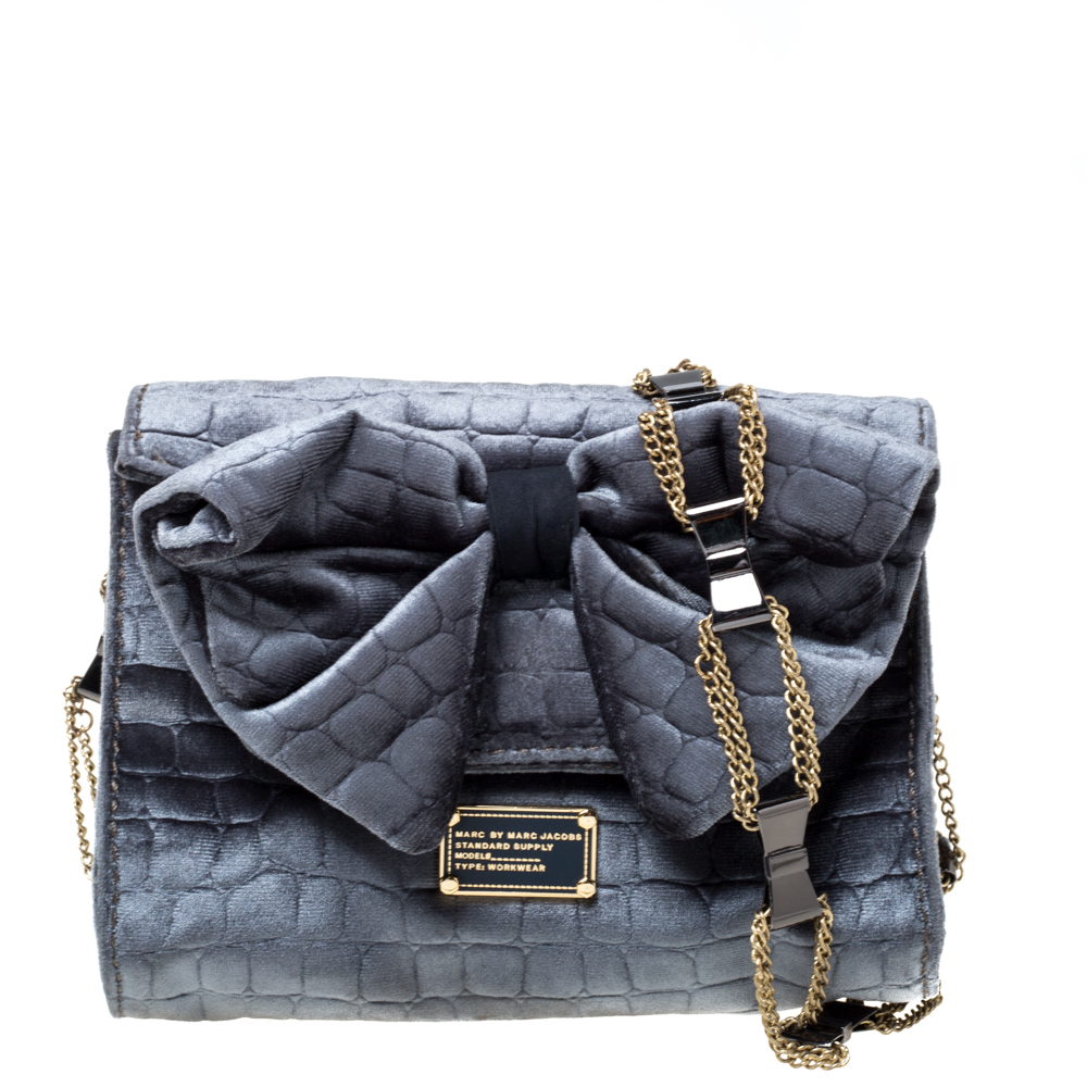 Image of Marc by Marc Jacobs Grey Velvet Shoulder Bag